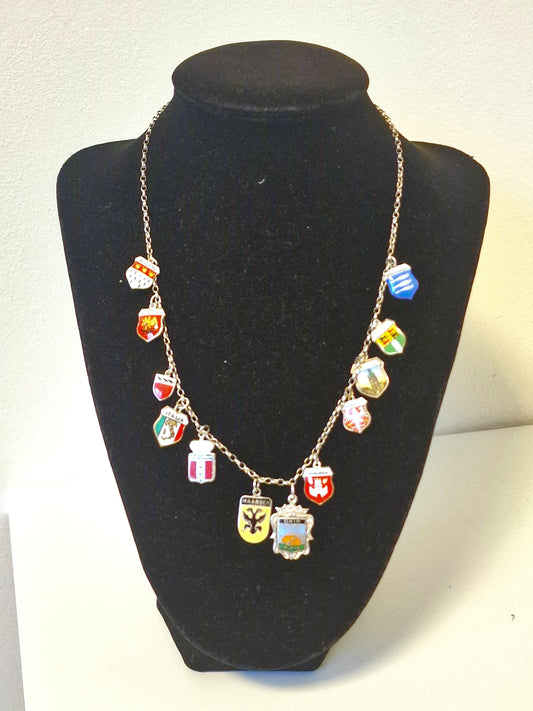 Vintage Silver European Coat of Arms Charm Necklace