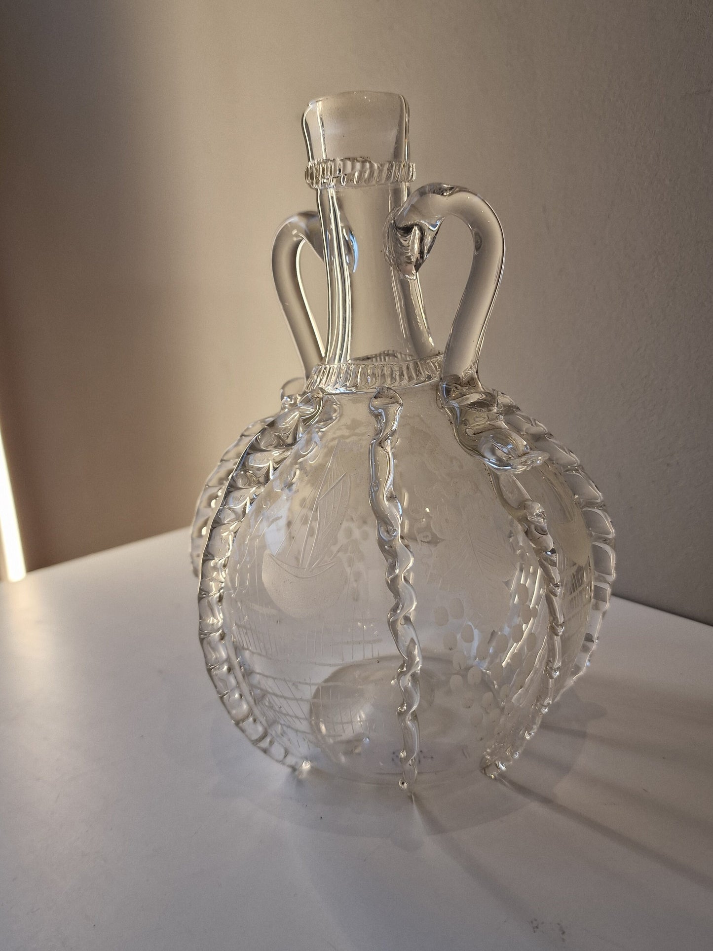 antieke Glazen bruidsfles, 19e eeuw  Hollandse friesche cultuur, dutch brides flask karaf