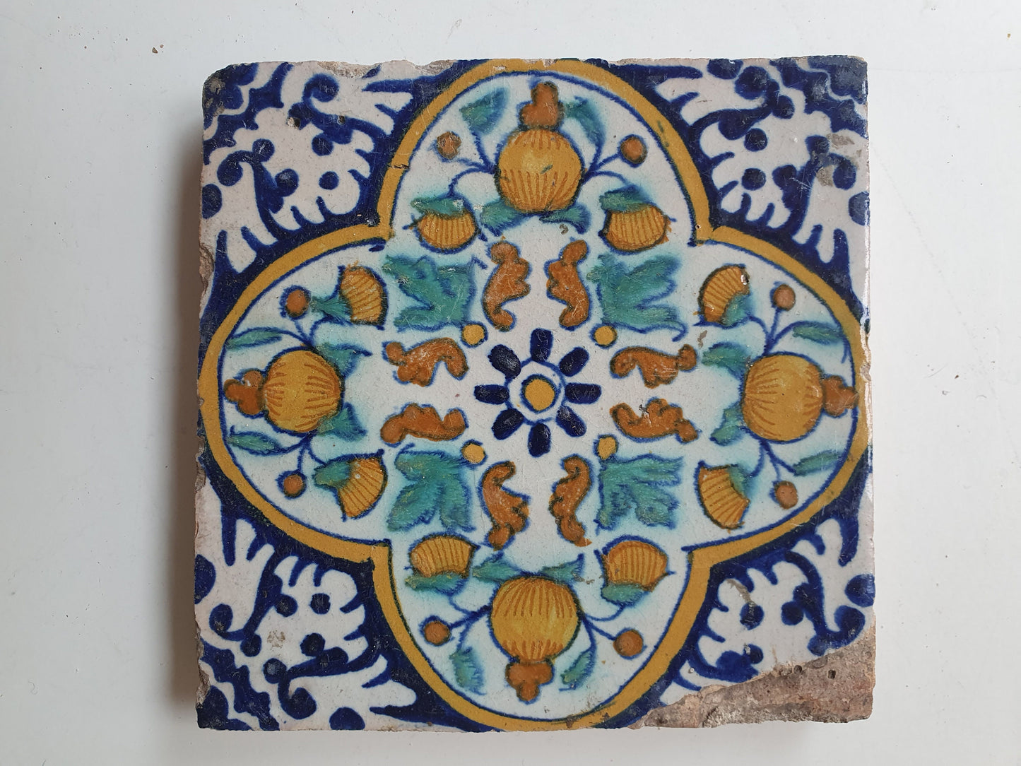 17th Century Dutch Antique Tile – Polychrome Pomegranate Design
