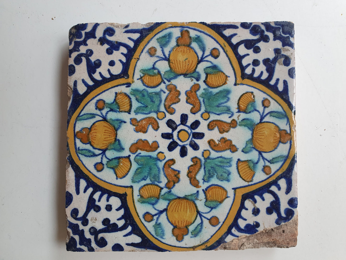 17th Century Dutch Antique Tile – Polychrome Pomegranate Design