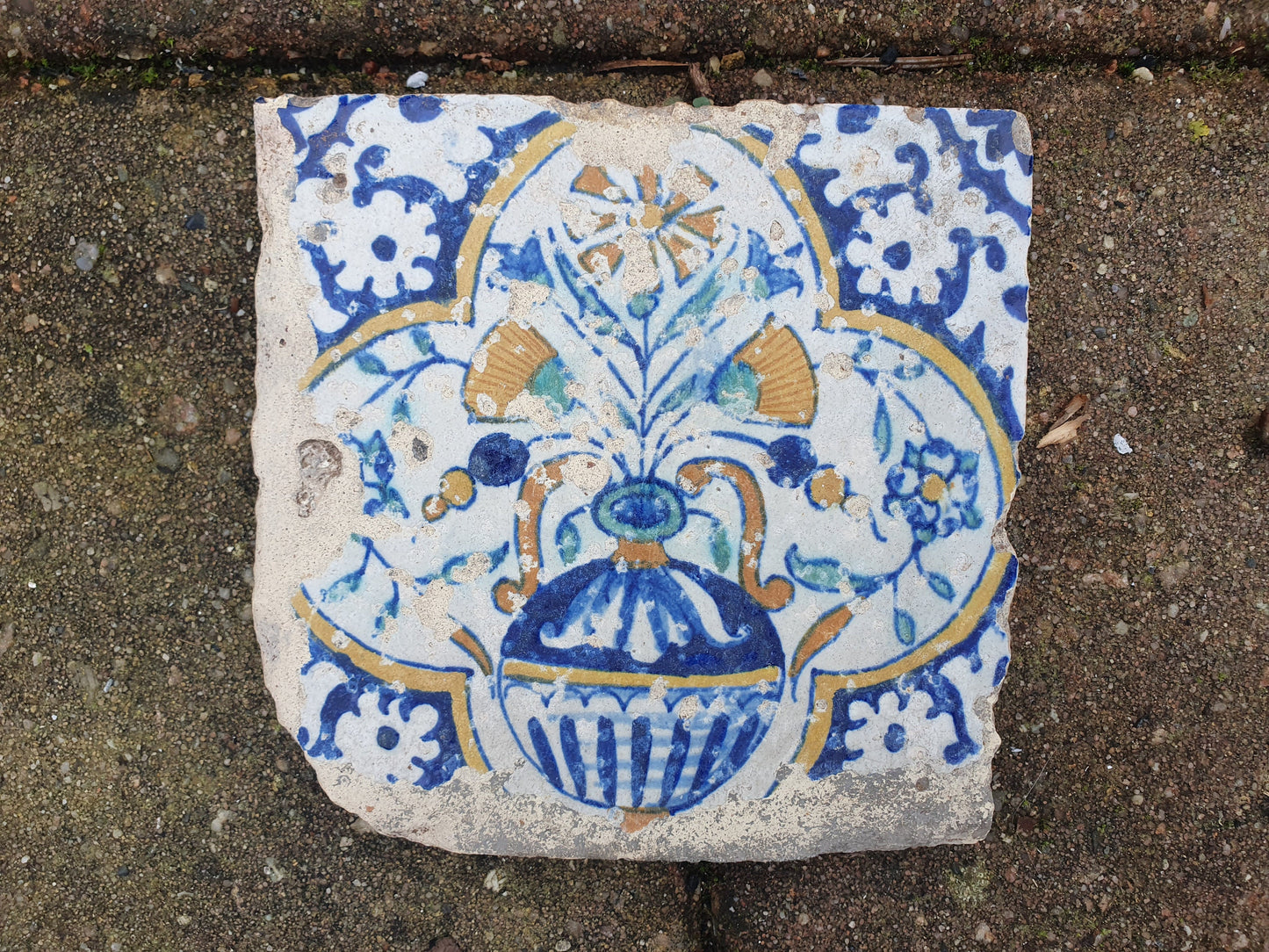 Antique Dutch Delft Tiles – 17th Century Polychrome Floral (Set of 4)