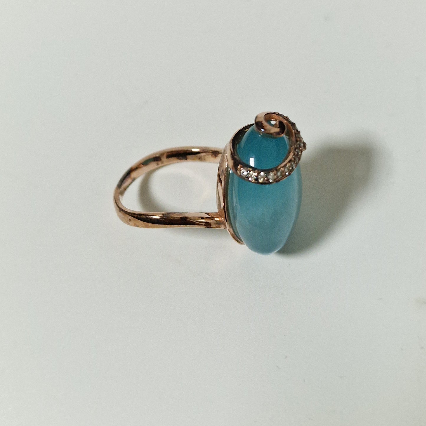 Tatiana Fabergé Sterling Silver Egg Ring, Gray-Blue Cabochon, Zircons, Boxed faberge