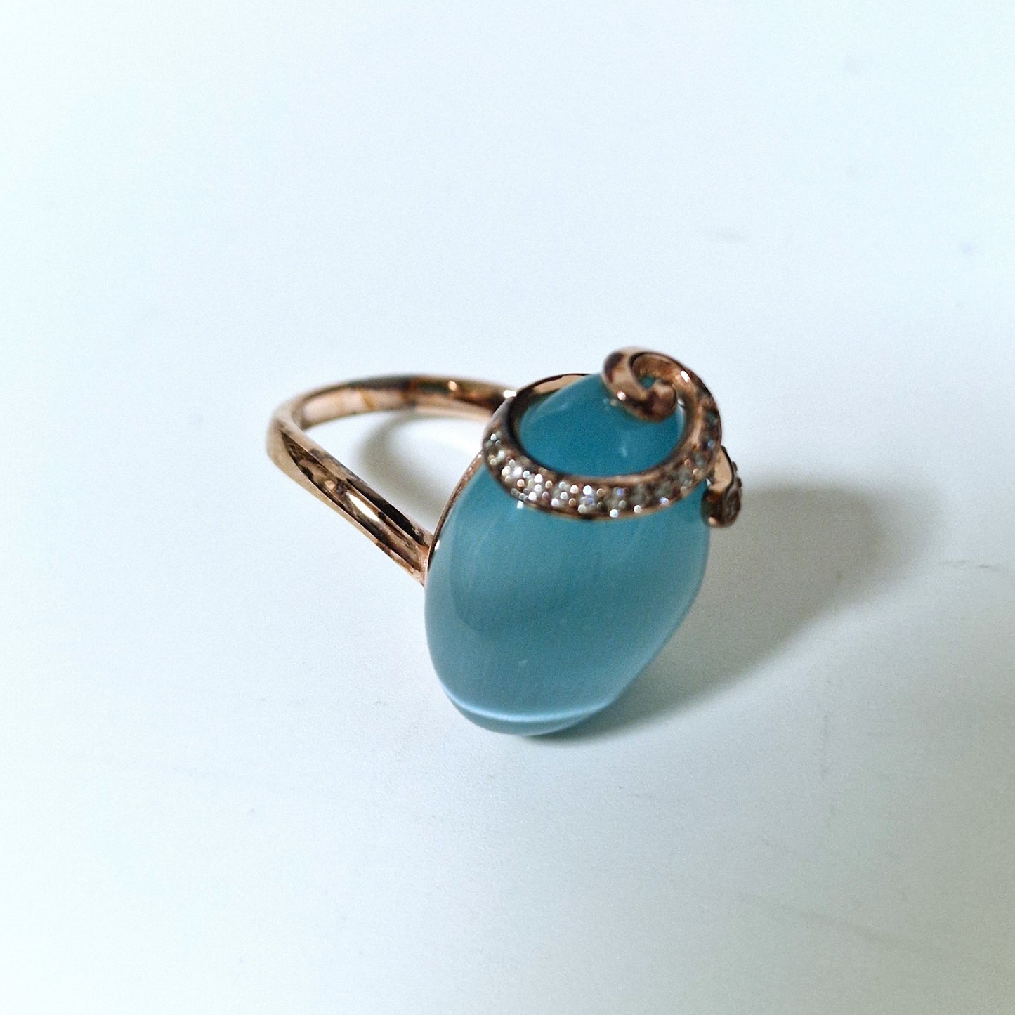 Tatiana Fabergé Sterling Silver Egg Ring, Gray-Blue Cabochon, Zircons, Boxed faberge
