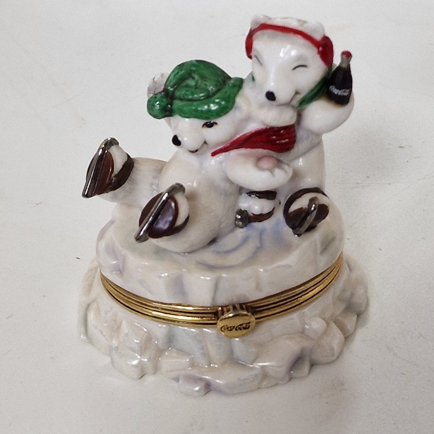 Coca Cola Franklin Mint Polar Bear Trinket Box Set, 22K Gilt Display