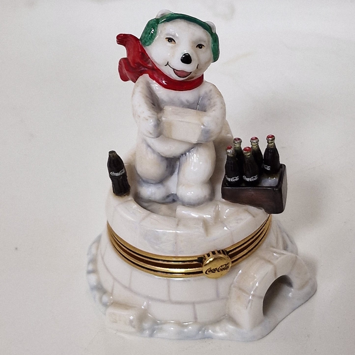 Coca Cola Franklin Mint Polar Bear Trinket Box Set, 22K Gilt Display