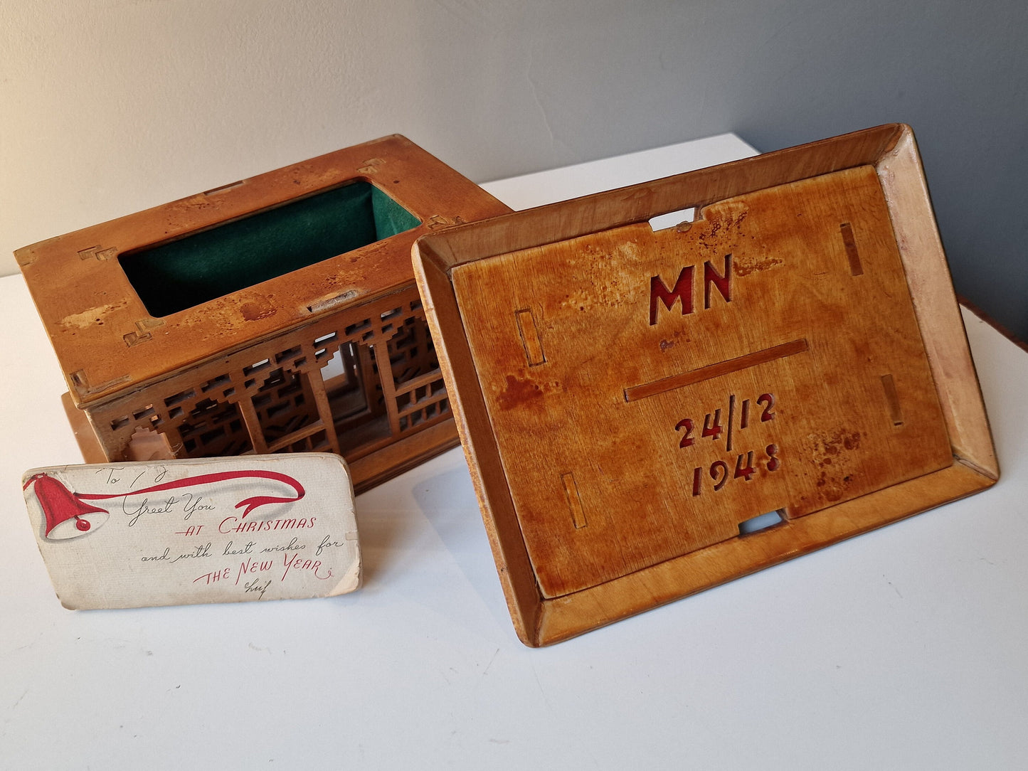 Handmade Wood House Box, Secret Compartment, WW2 Love Token, 1942