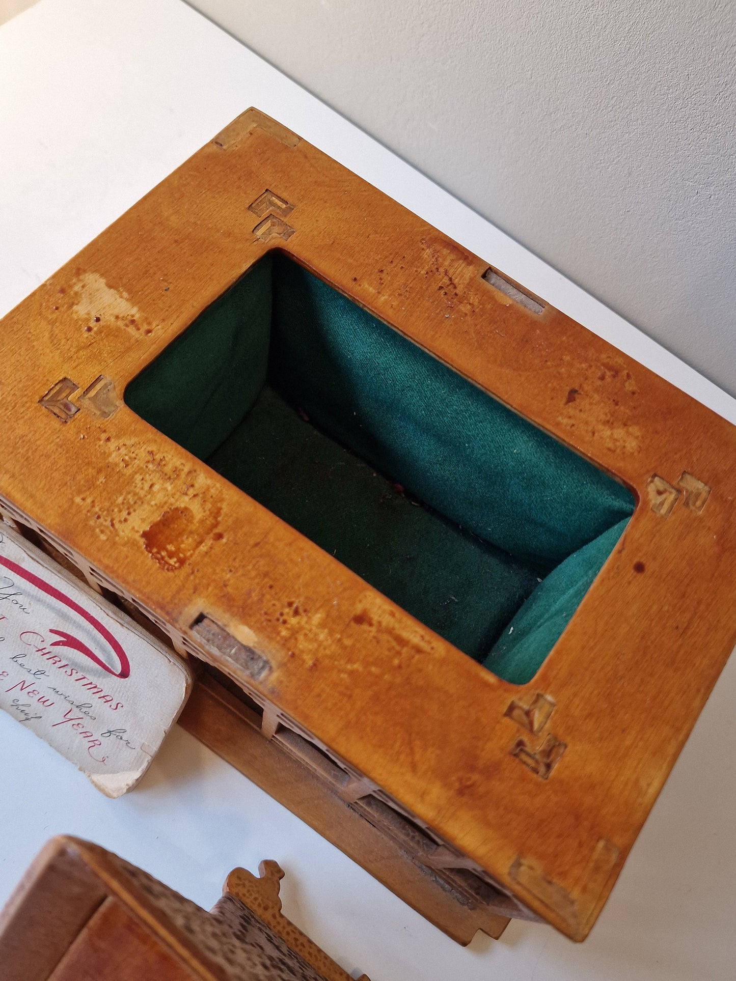 Handmade Wood House Box, Secret Compartment, WW2 Love Token, 1942