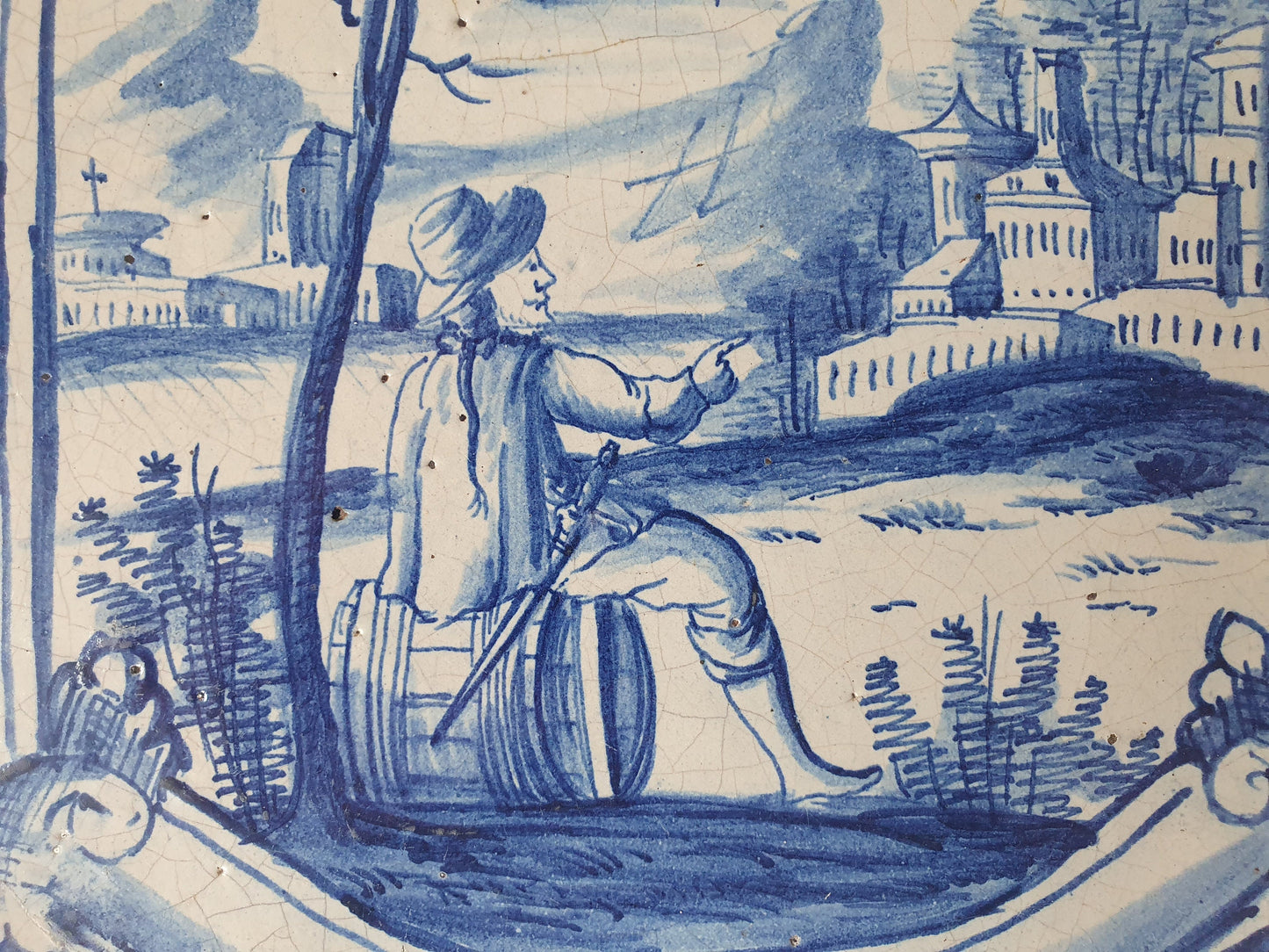 Antique Faience Tile, 18th Century German Stovetile, Underglaze Blue
