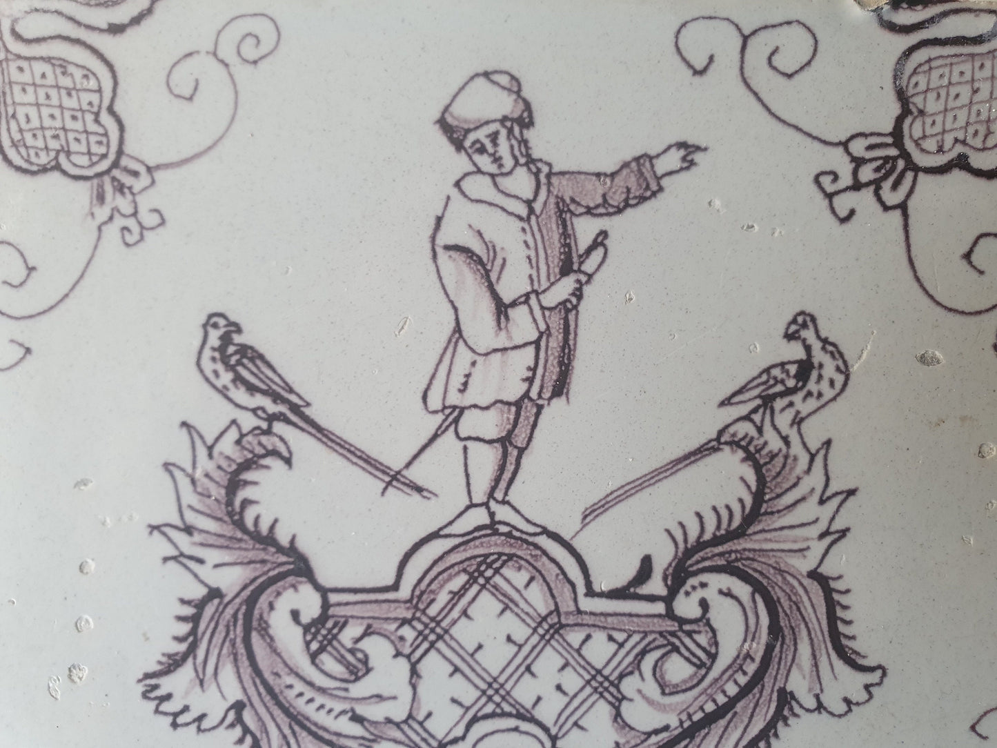 Antique Dutch Delft Tile, Baroque Cartouche, Rotterdam, circa 1760