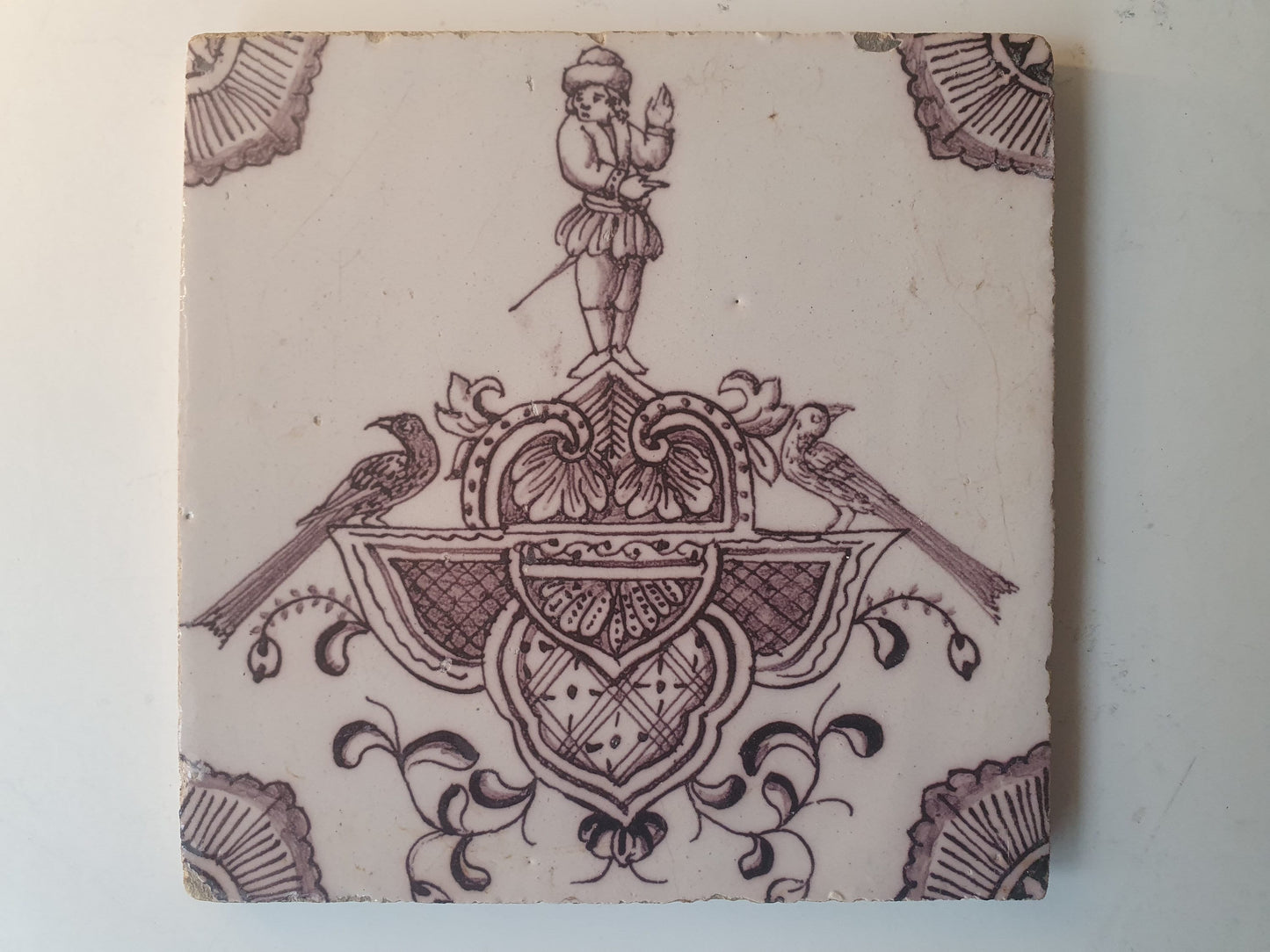 Antique Dutch Tile, Baroque Cartouche, Rotterdam, circa 1760