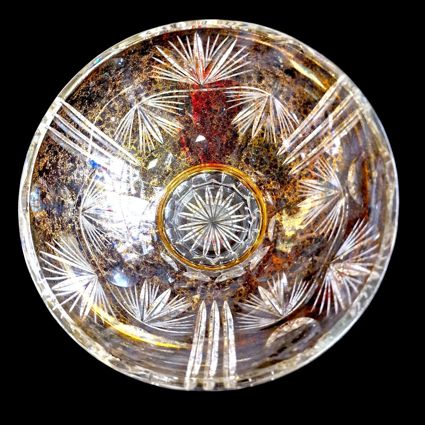 Lead Crystal Gold Flake Bowl, Decorative Centerpiece (20cm)