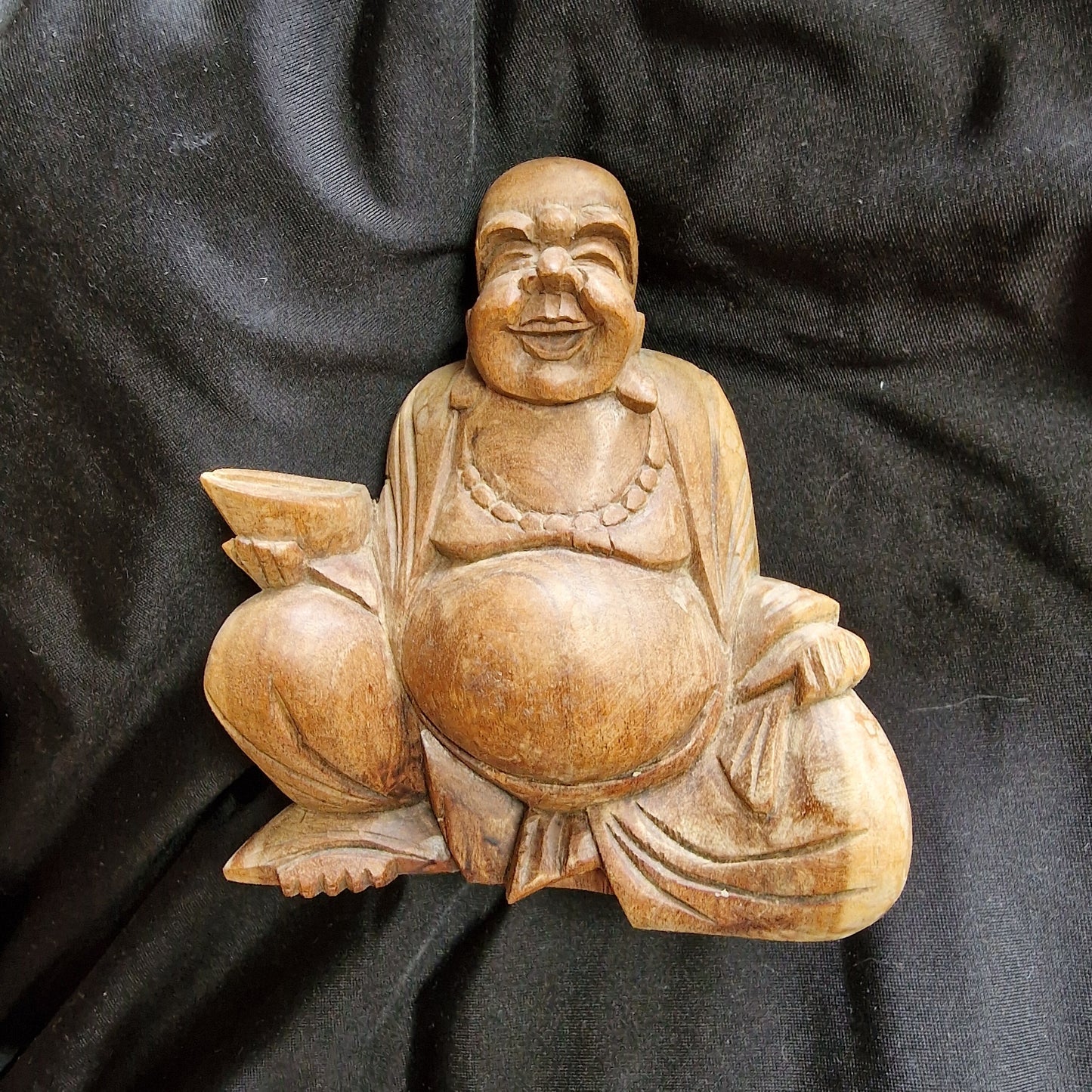 Vintage Hand Carved Wooden Buddha Statue, Folk Art Figurine