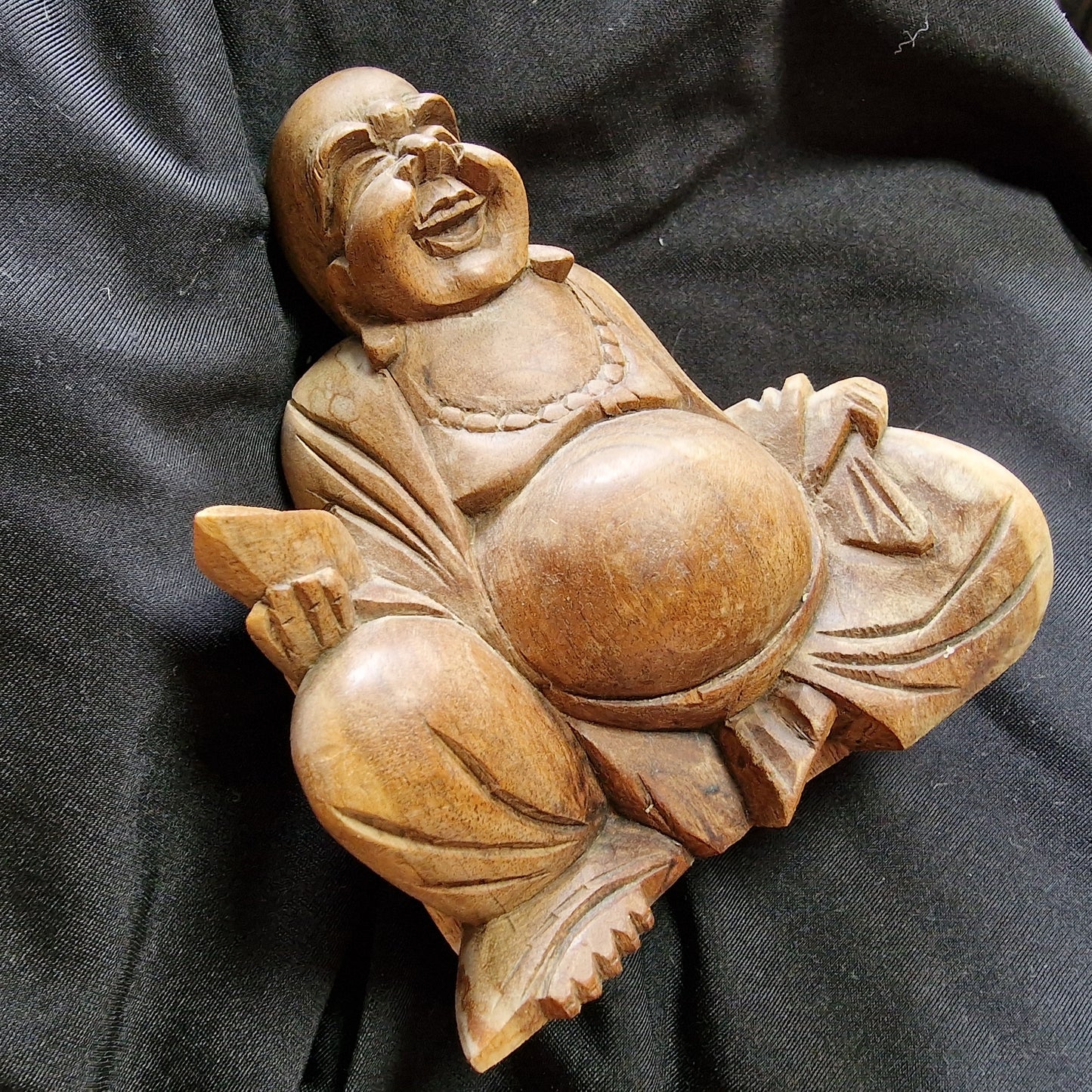 Vintage Hand Carved Wooden Buddha Statue, Folk Art Figurine