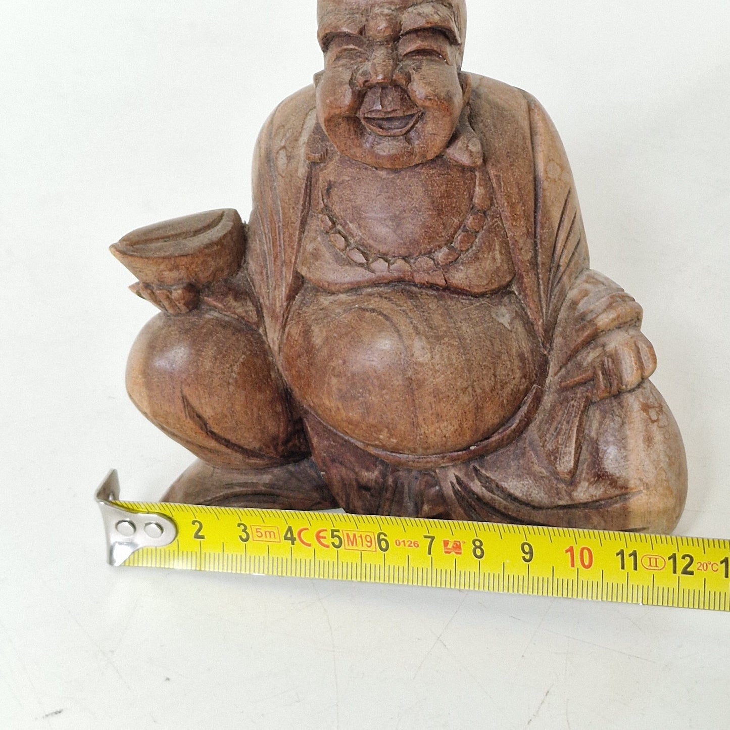 Vintage Hand Carved Wooden Buddha Statue, Folk Art Figurine