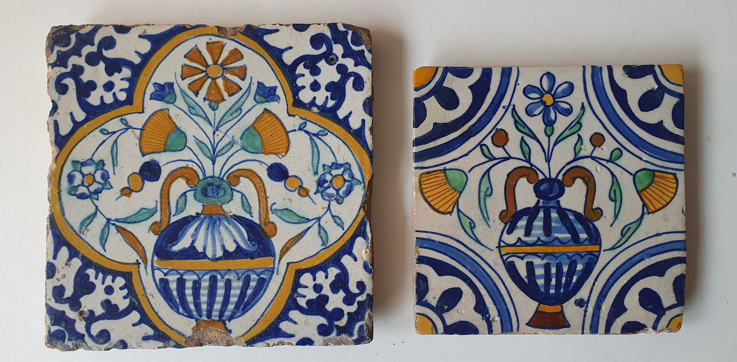 Antique Dutch Flowerpot Tiles – 17th Century Polychrome Set