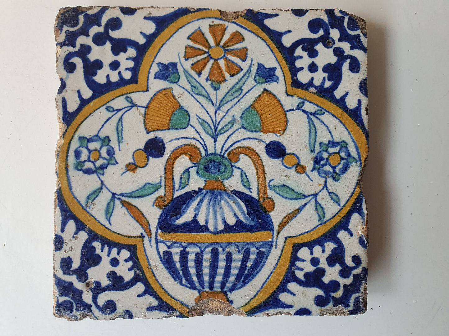 Antique Dutch Flowerpot Tiles – 17th Century Polychrome Set