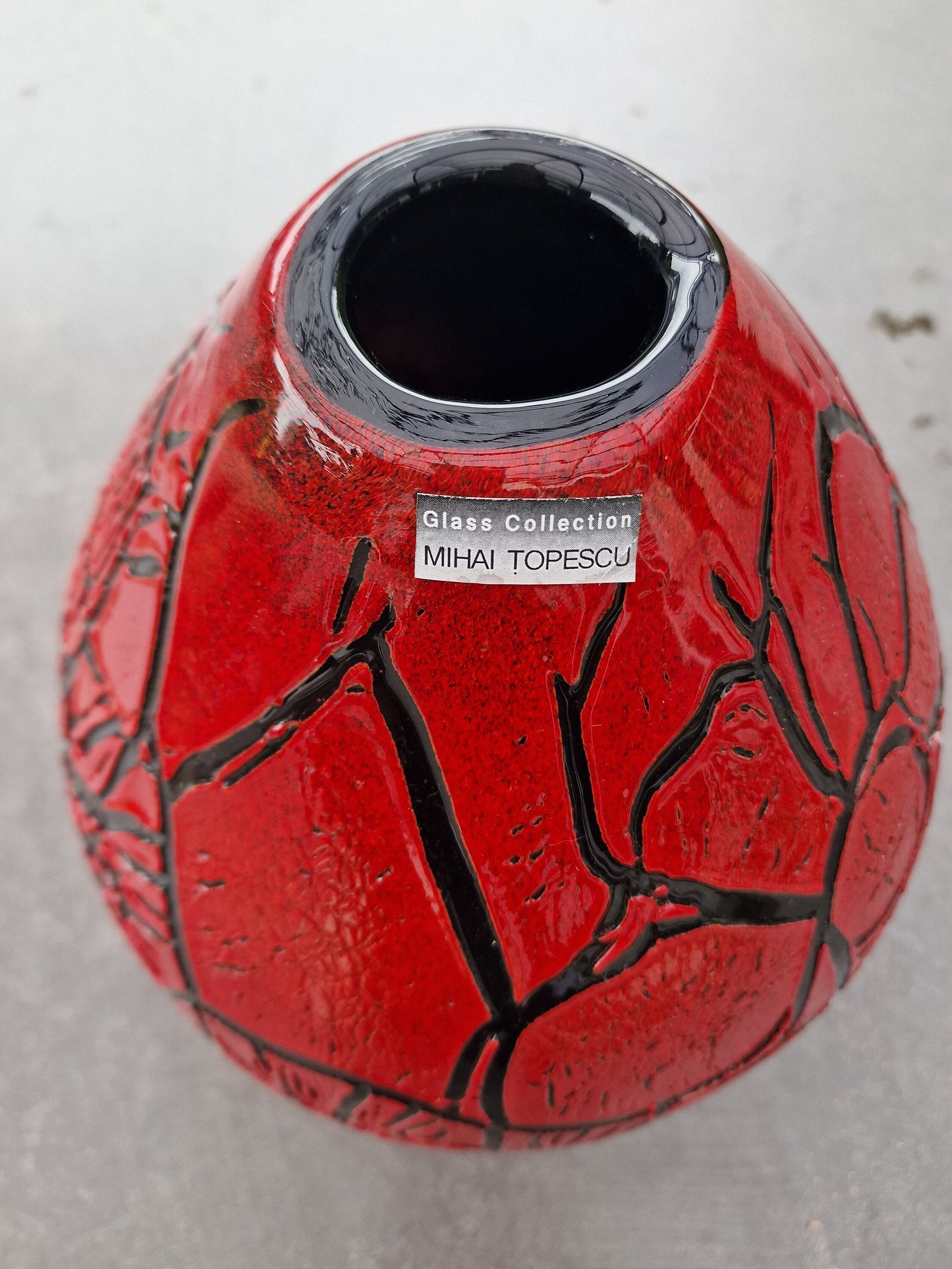 Mihai Topescu Art Glass Vase, XL Red Gallery Vase, Signed
