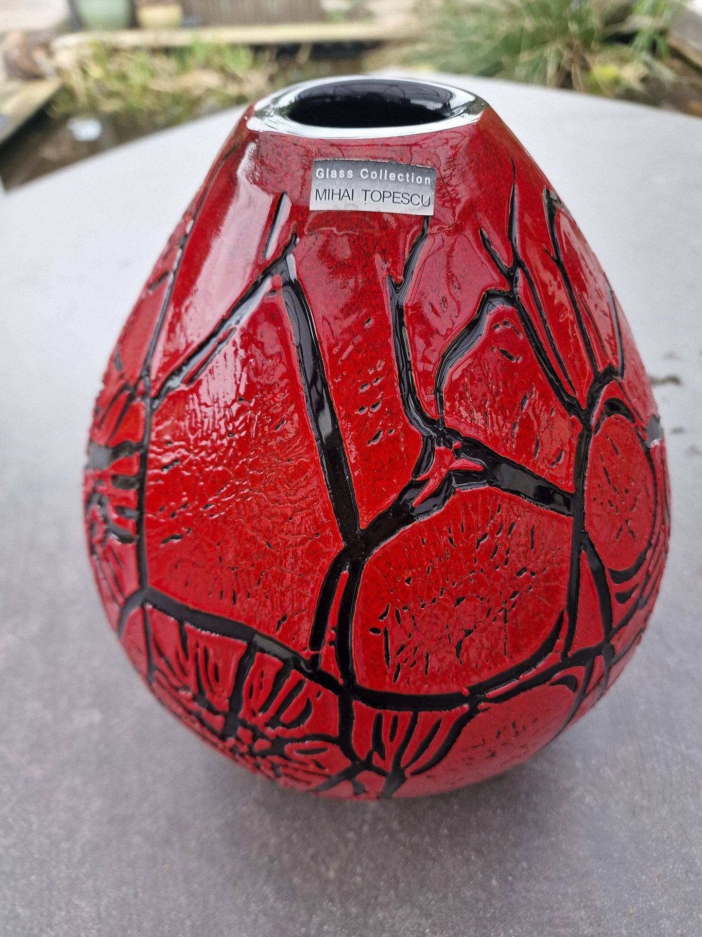 Mihai Topescu Art Glass Vase, XL Red Gallery Vase, Signed