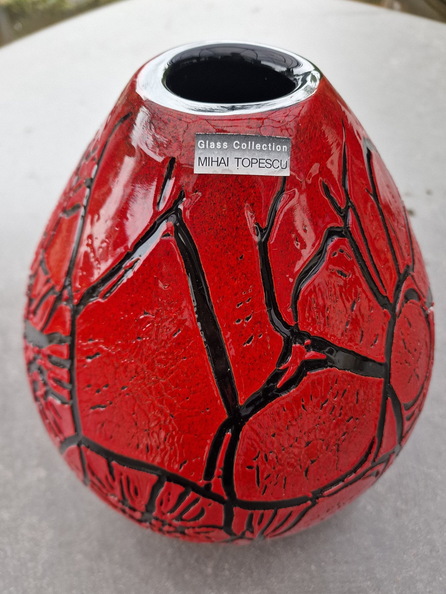 Mihai Topescu Art Glass Vase, XL Red Gallery Vase, Signed