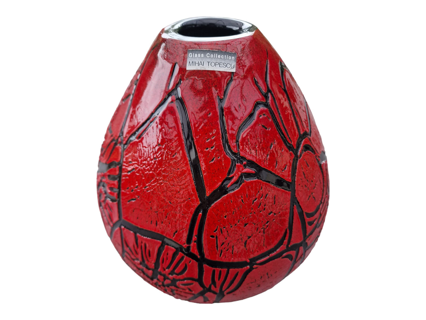 Mihai Topescu Art Glass Vase, XL Red Gallery Vase, Signed