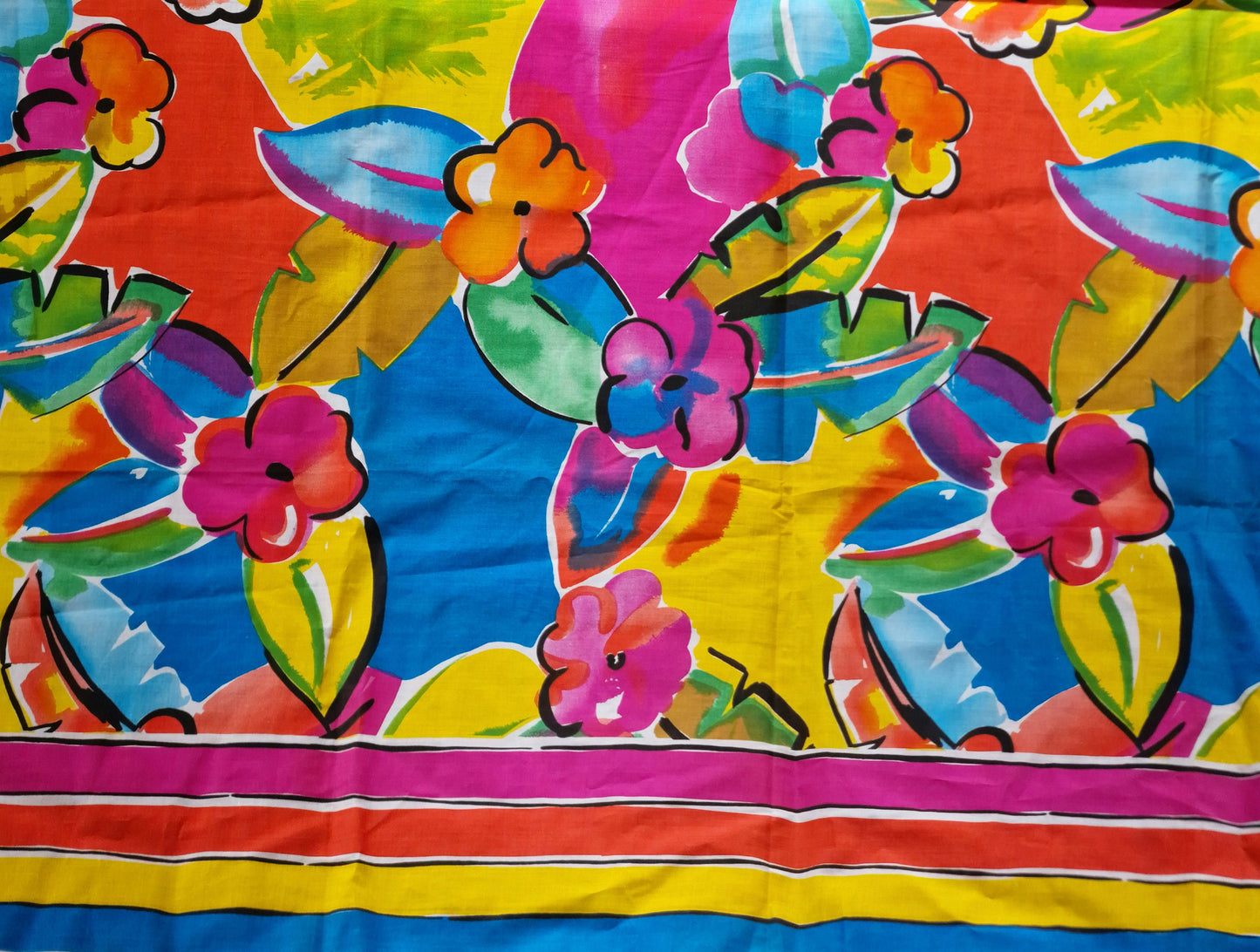 Mary Quant Giclee Linen Fabric, Colorful Floral Print (130 x 155 cm)