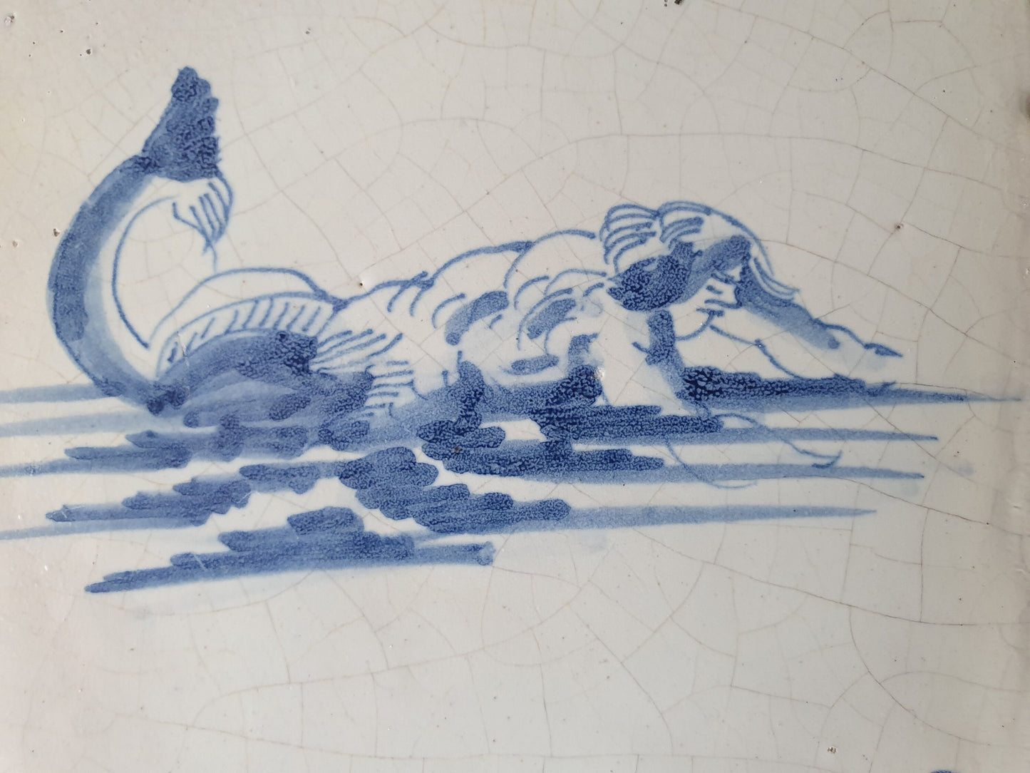 Antique Delft Blue Tile – Sea Creature, 17th Century Dutch Tile
