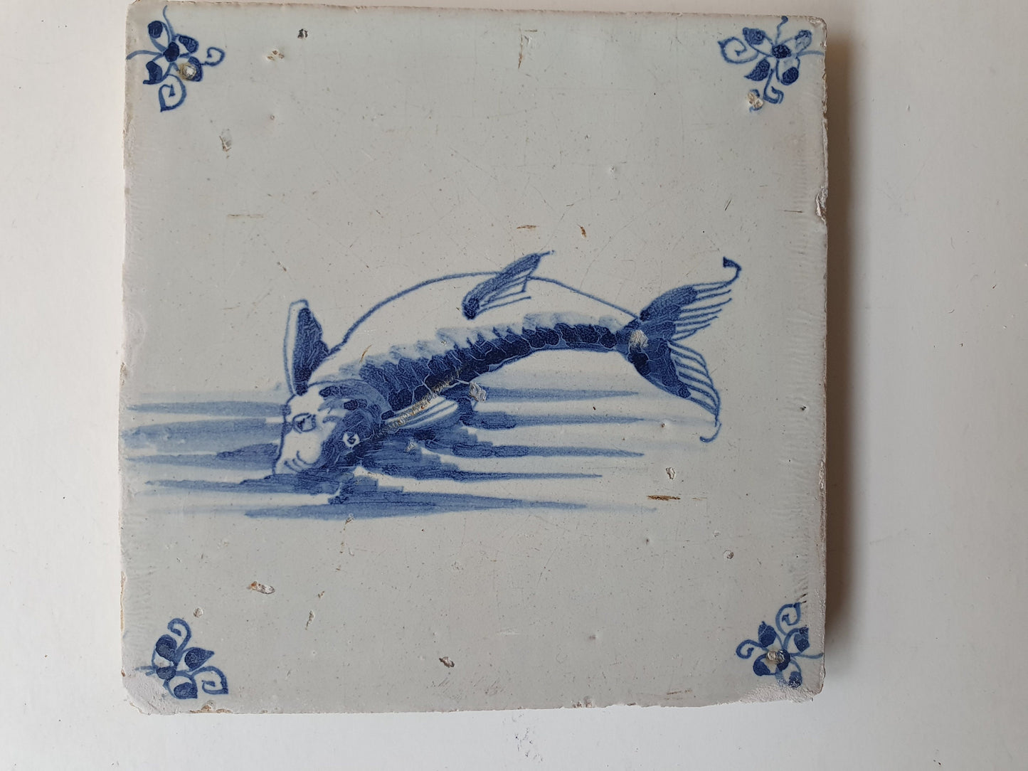 Antique Dutch Delft Tile – Fish Design, 17th Century