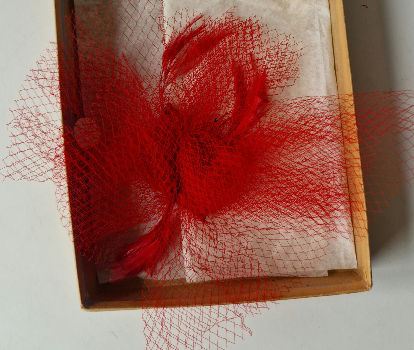 Vintage Red Mesh Fascinator Hat - French Royal Style