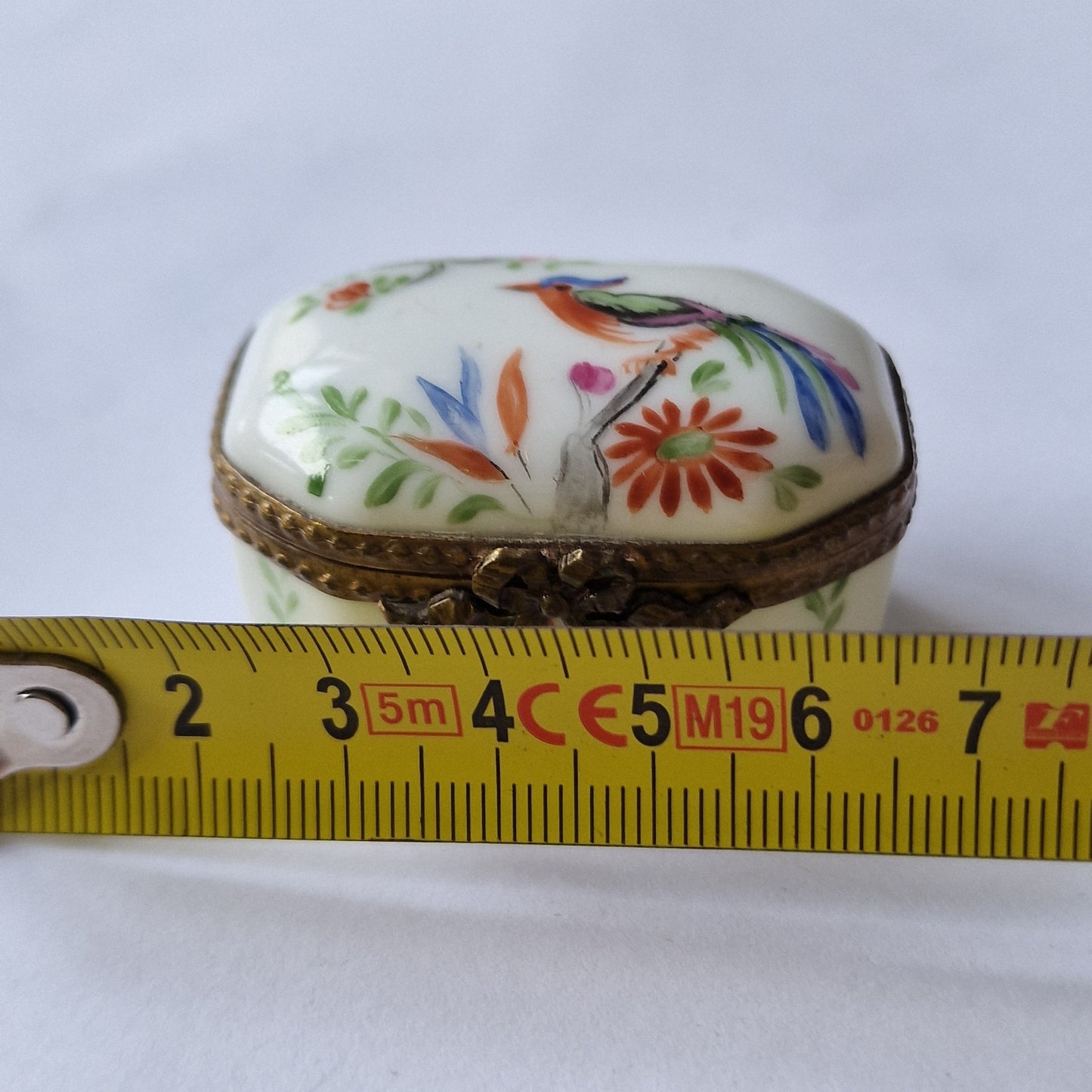 Limoges Porcelain Trinket Box, Handpainted Bird and Flowers, Lacroix Painter