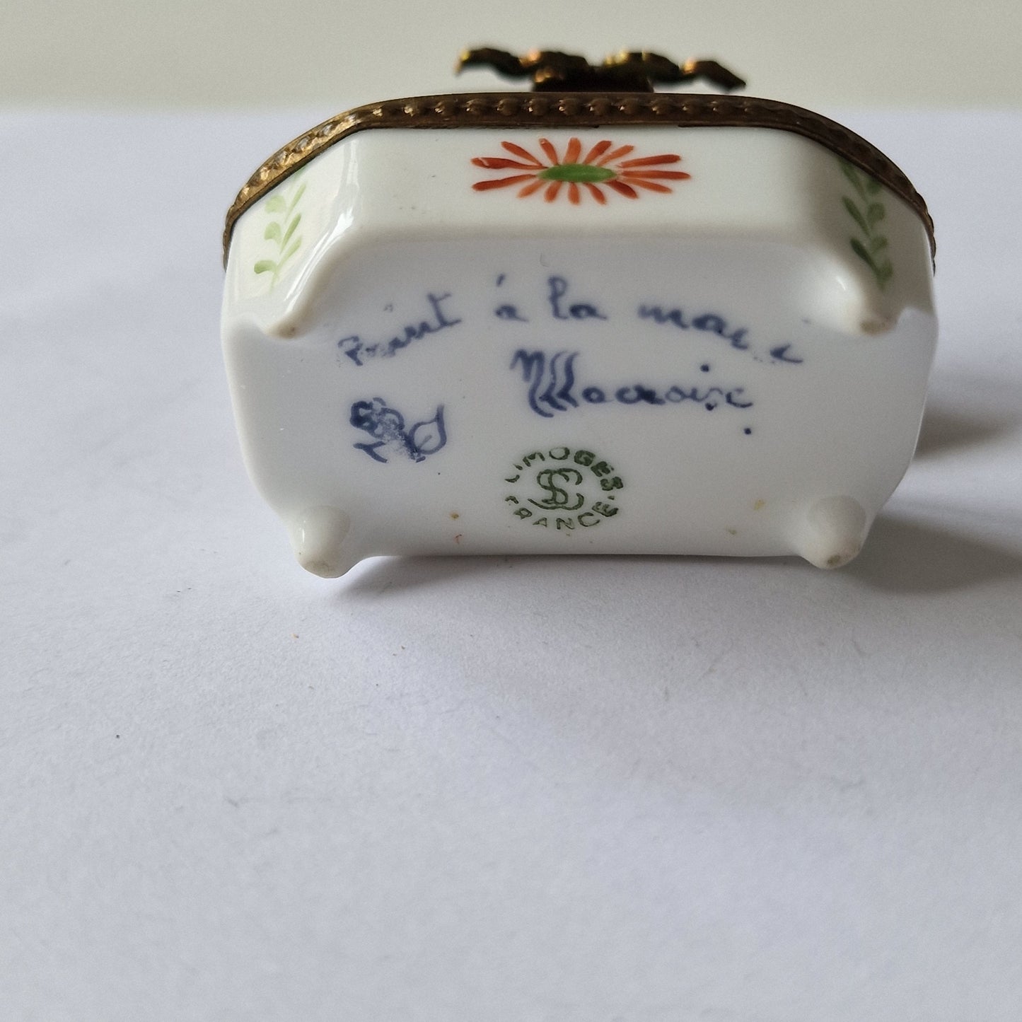 Limoges Porcelain Trinket Box, Handpainted Bird and Flowers, Lacroix Painter