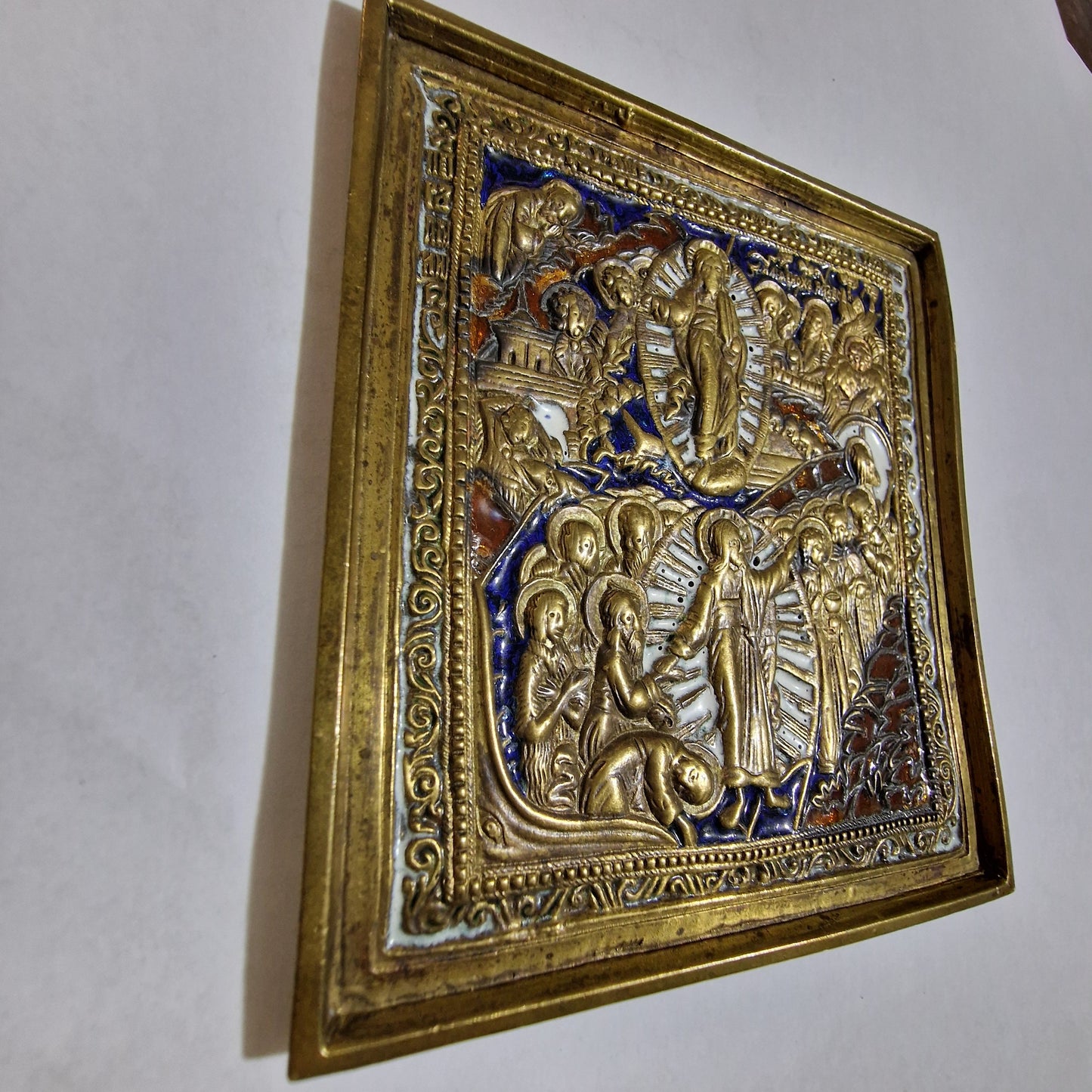 Antique Russian Icon, Resurrection of Christ, Enamel Travel Icon, 1850