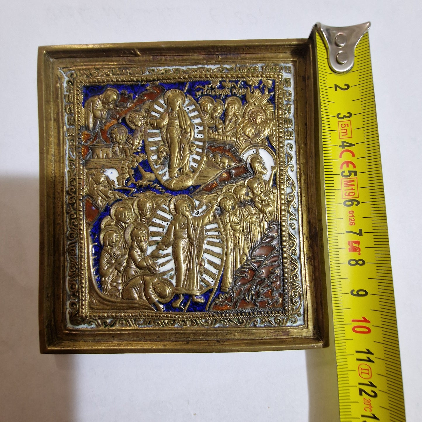 Antique Russian Icon, Resurrection of Christ, Enamel Travel Icon, 1850