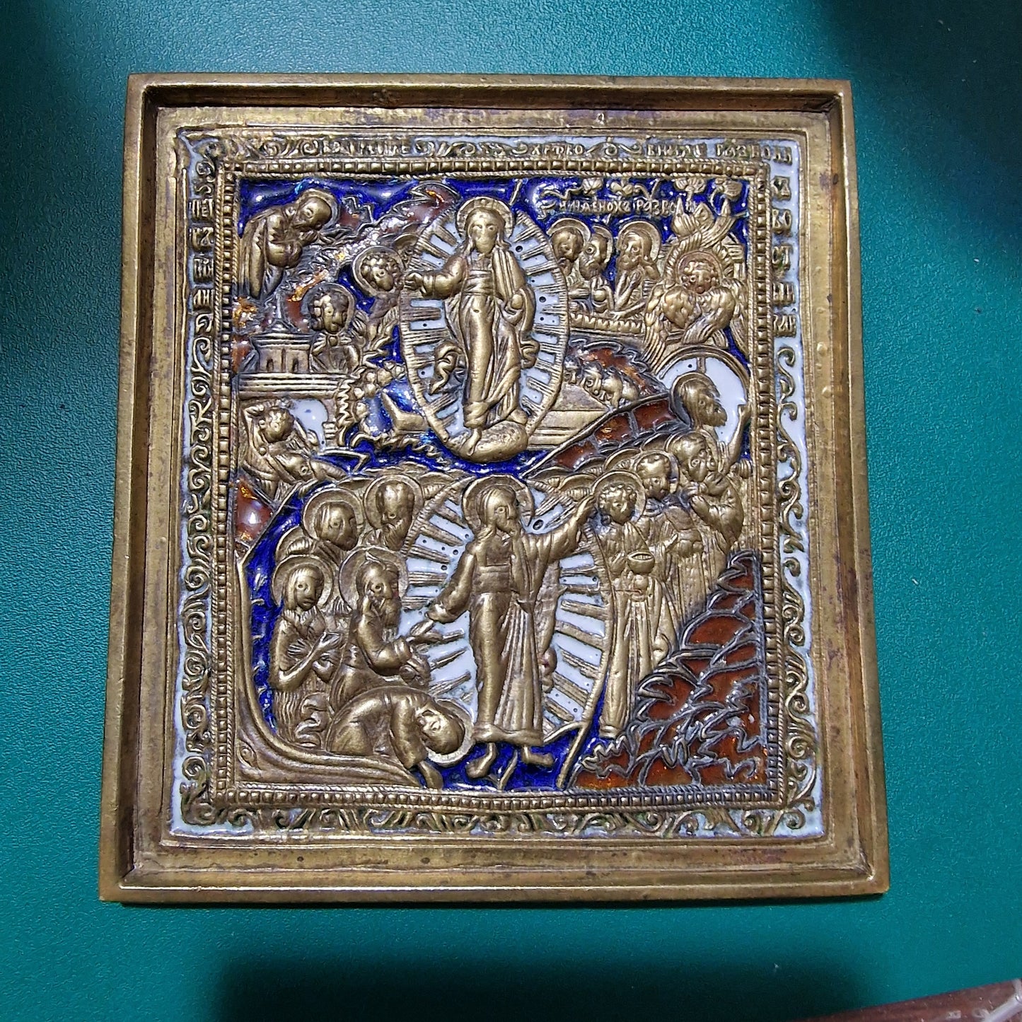 Antique Russian Icon, Resurrection of Christ, Enamel Travel Icon, 1850