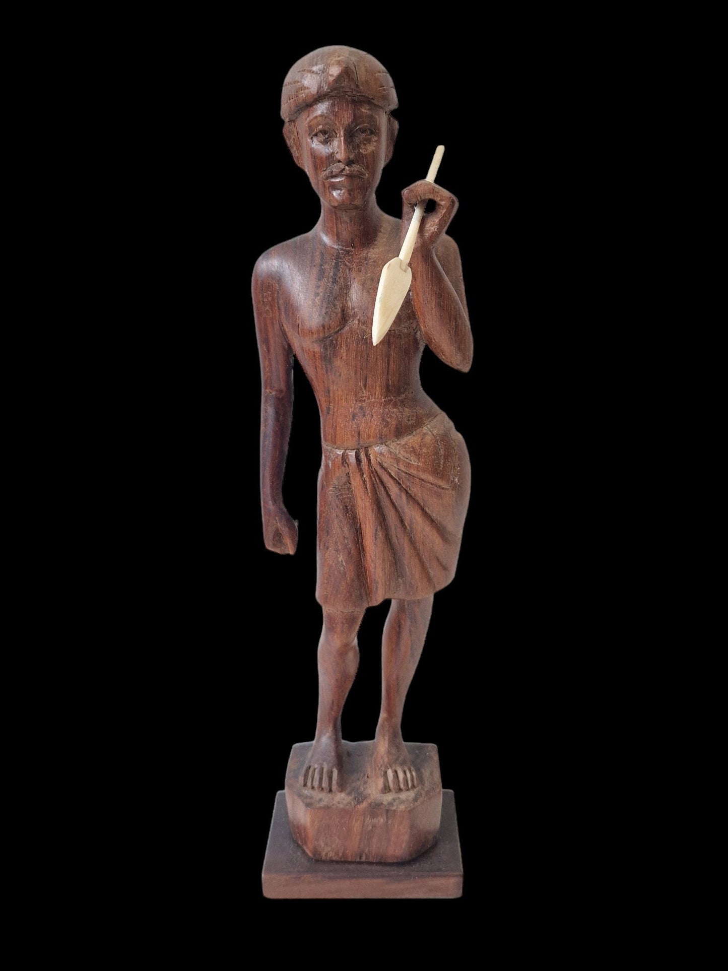 Indonesia, Tropical Indonesian hardwood sculpture, 1930's. Man, spear hunter 31 cm