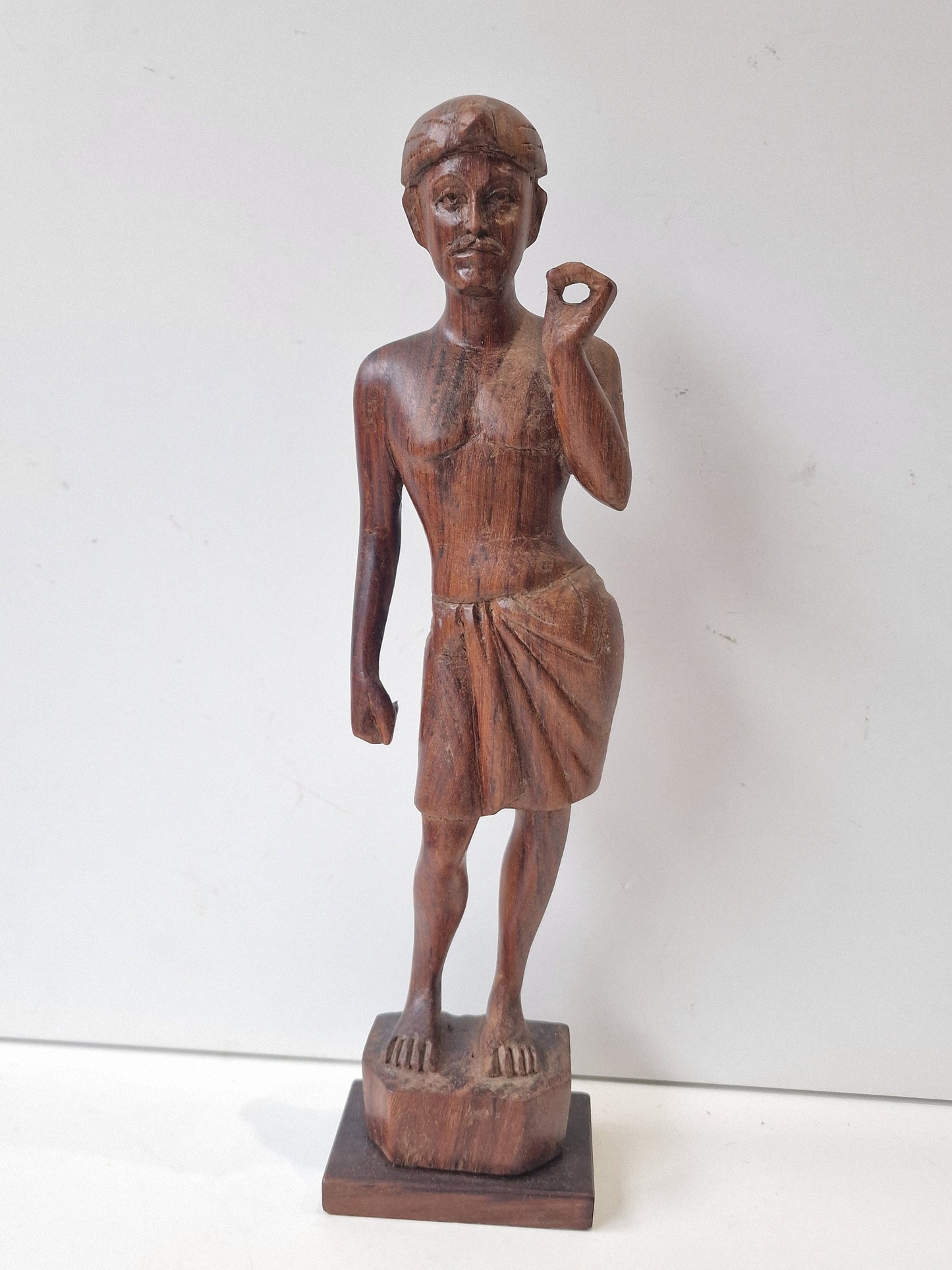 Indonesia, Tropical Indonesian hardwood sculpture, 1930's. Man, spear hunter 31 cm