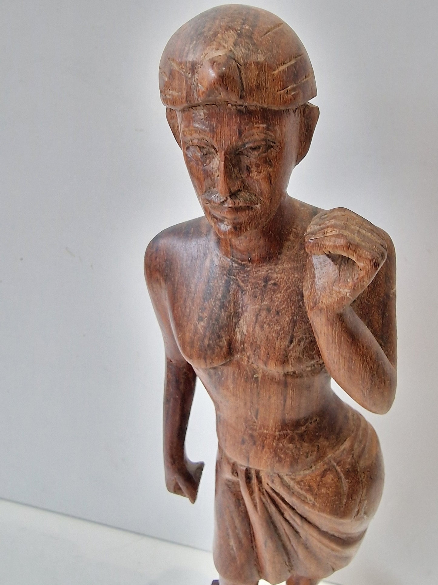 Indonesia, Tropical Indonesian hardwood sculpture, 1930's. Man, spear hunter 31 cm