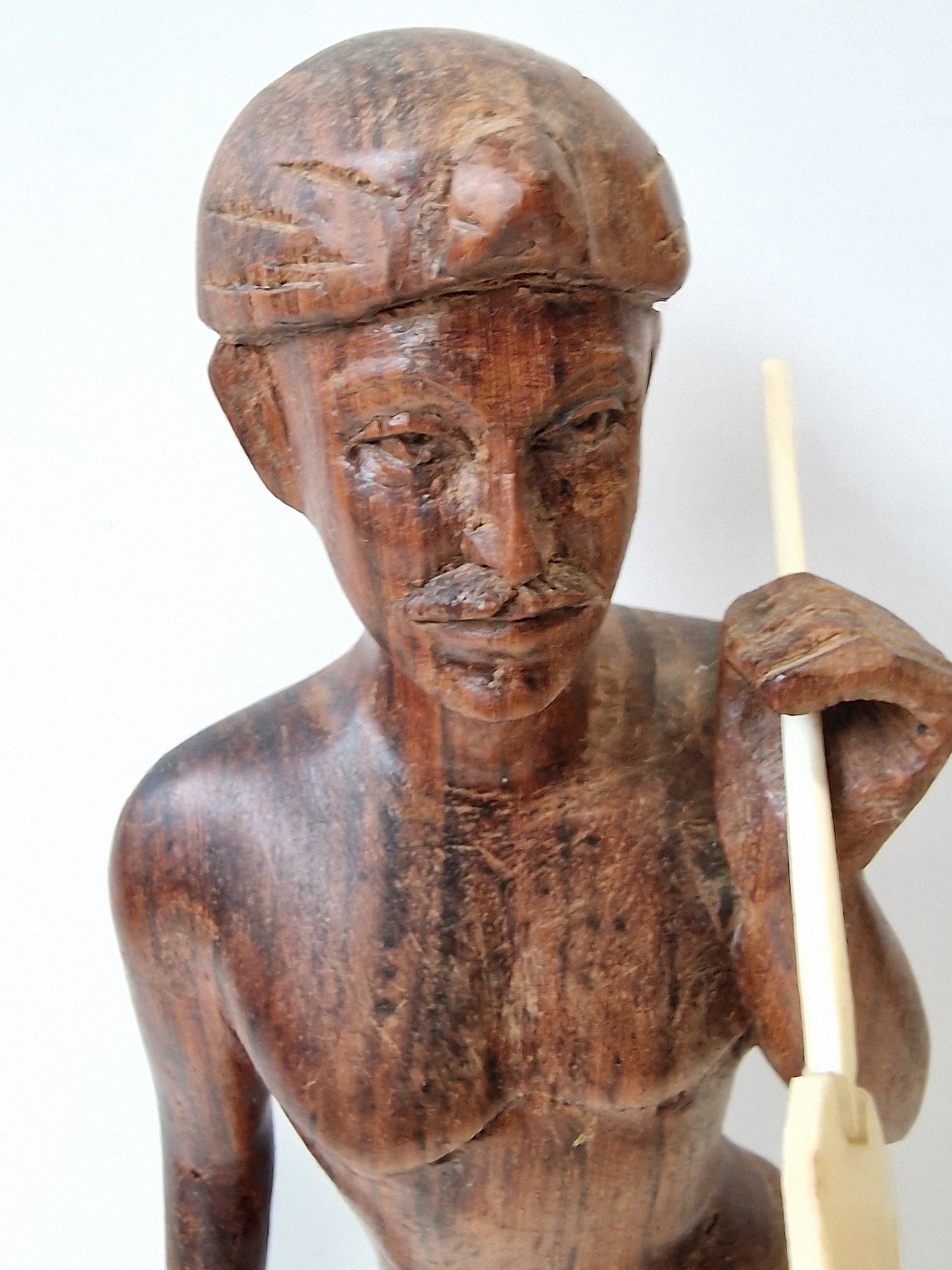 Indonesia, Tropical Indonesian hardwood sculpture, 1930's. Man, spear hunter 31 cm