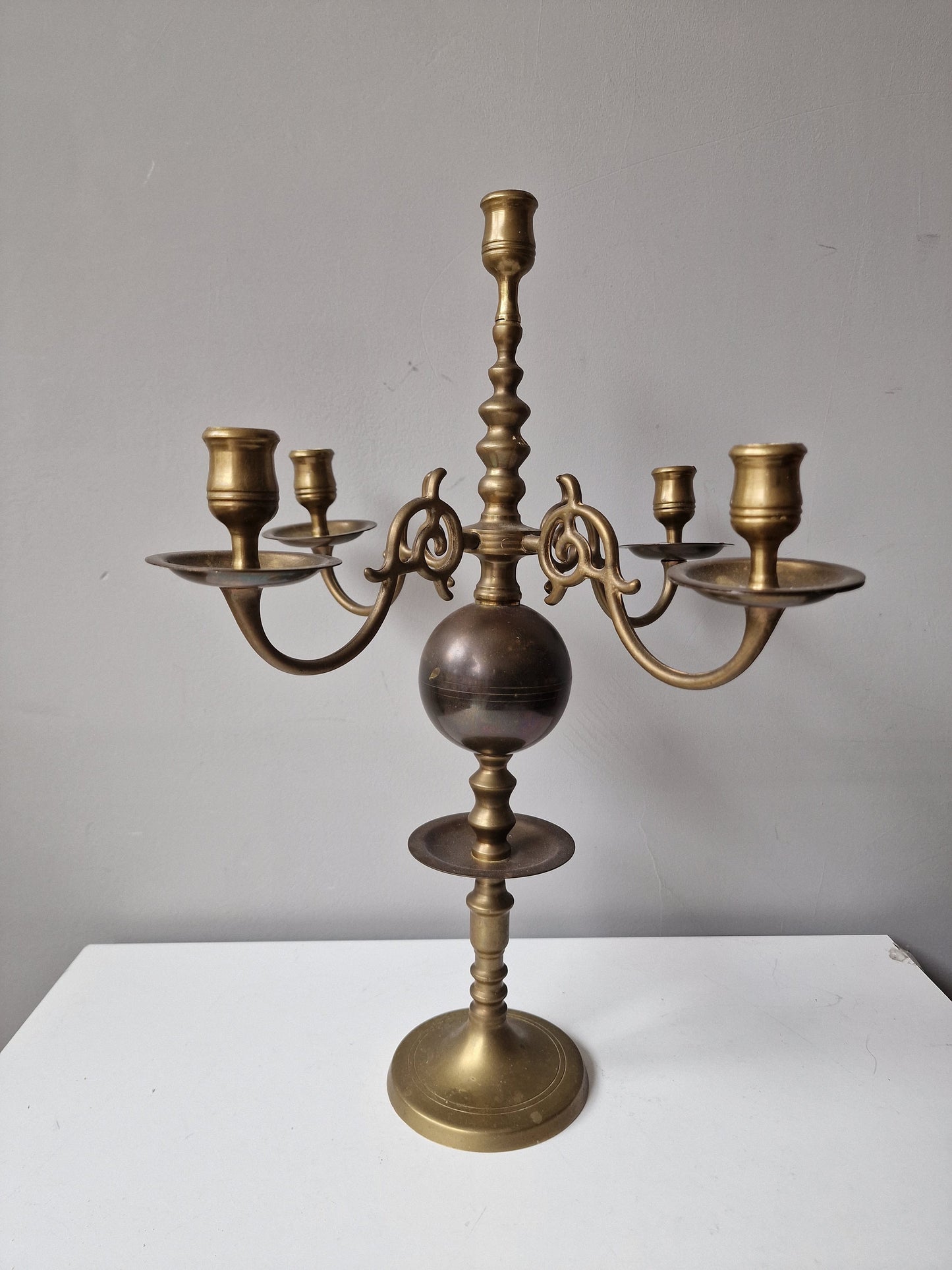 French Baroque Copper Candelabra, Antique King Table Candle Holder (45cm)