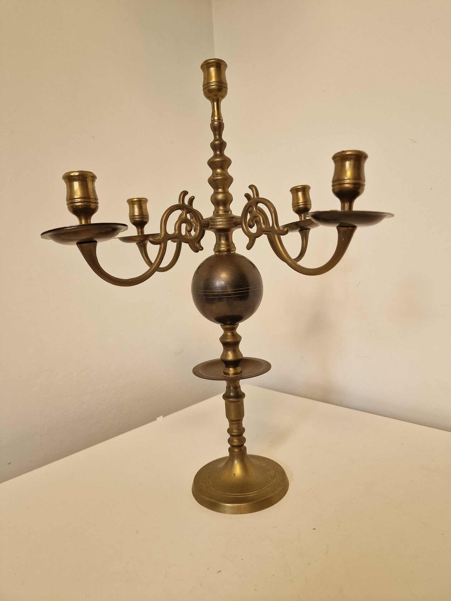 French Baroque Copper Candelabra, Antique King Table Candle Holder (45cm)