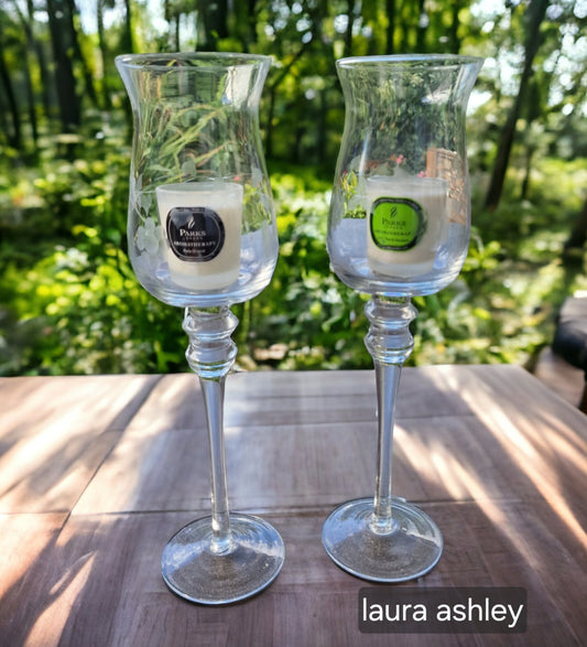 Laura Ashley Etched Crystal Candle Holders, Vintage Elegant Tulip Lanterns