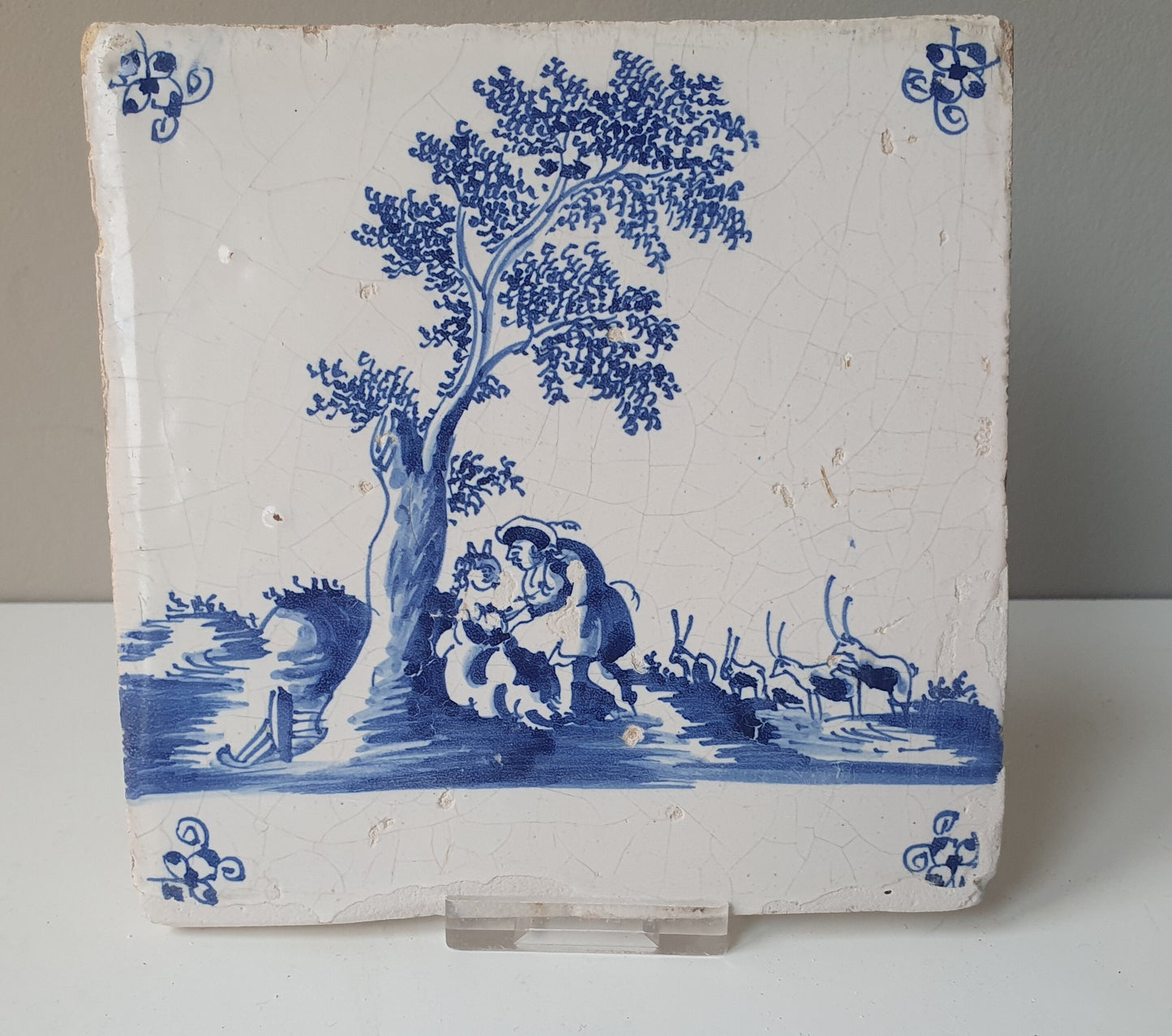 Antique Delft Tile, ca 1700, Dutch Holland Scene