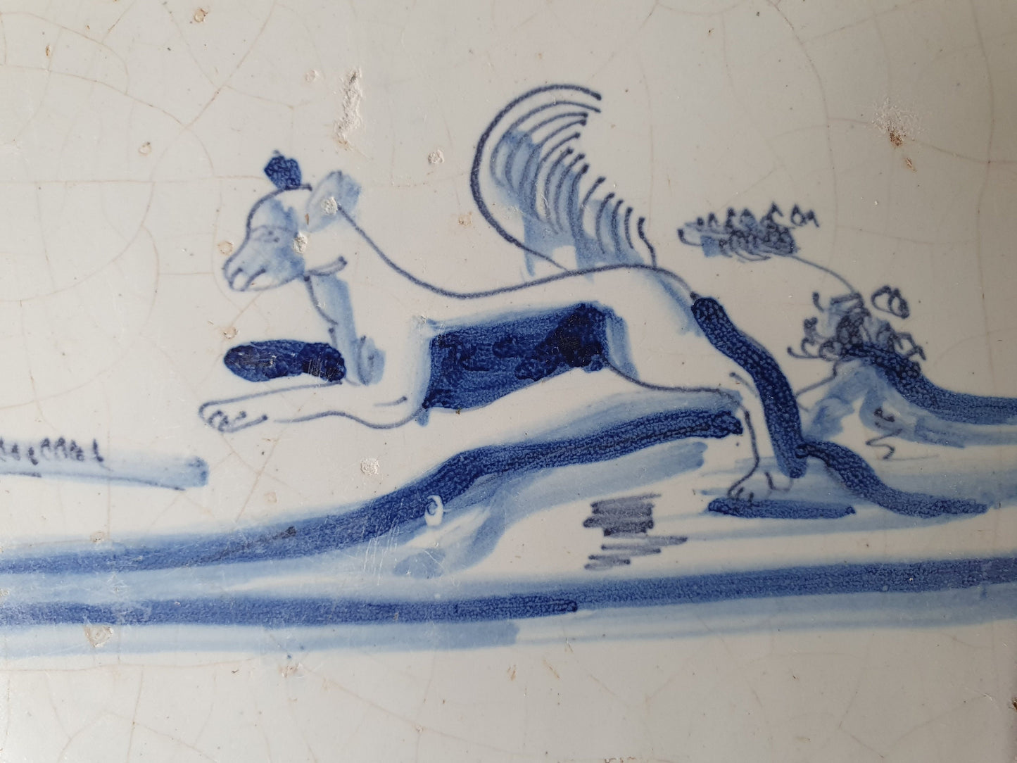 17th century Antique Dutch Tile animal fox spiderhead motive delft blue holland tile