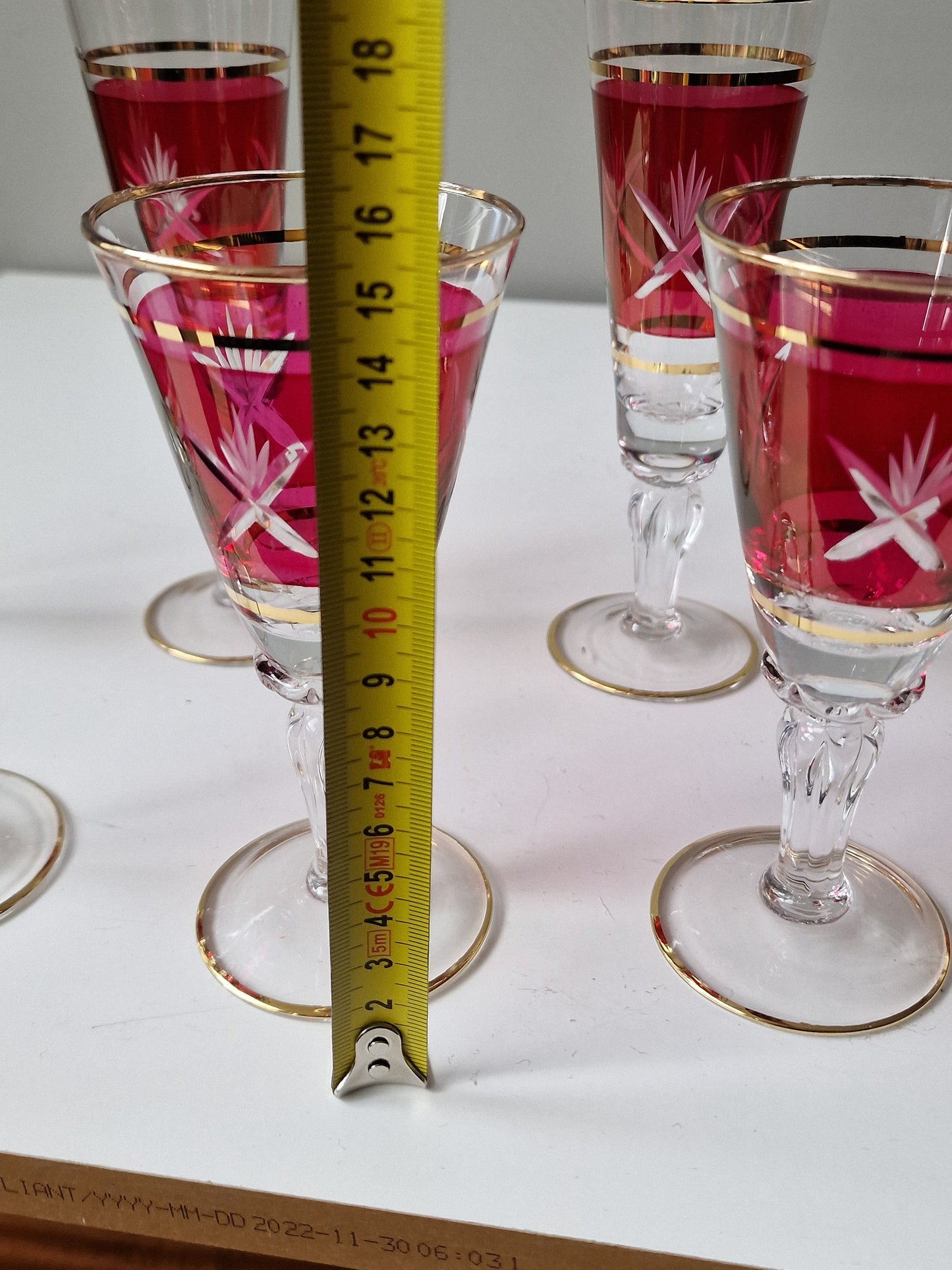 Engraved Bohemian Crystal Champagne Flutes, Gilded Rim