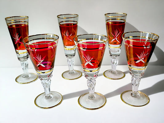 Engraved Bohemian Crystal Champagne Flutes, Gilded Rim