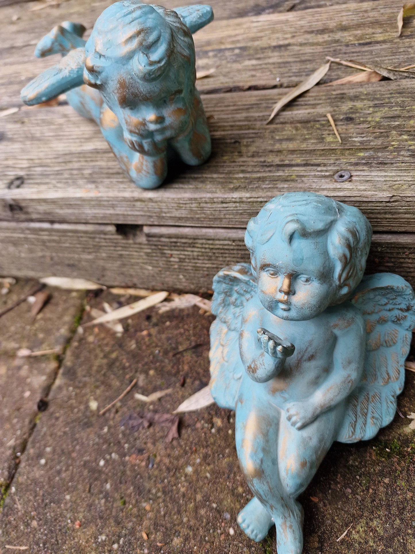 Ceramic Garden Angel Statue, Bronze Accent, Sweet Memory Decor