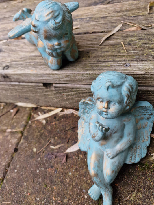 Ceramic Garden Angel Statue, Bronze Accent, Sweet Memory Decor