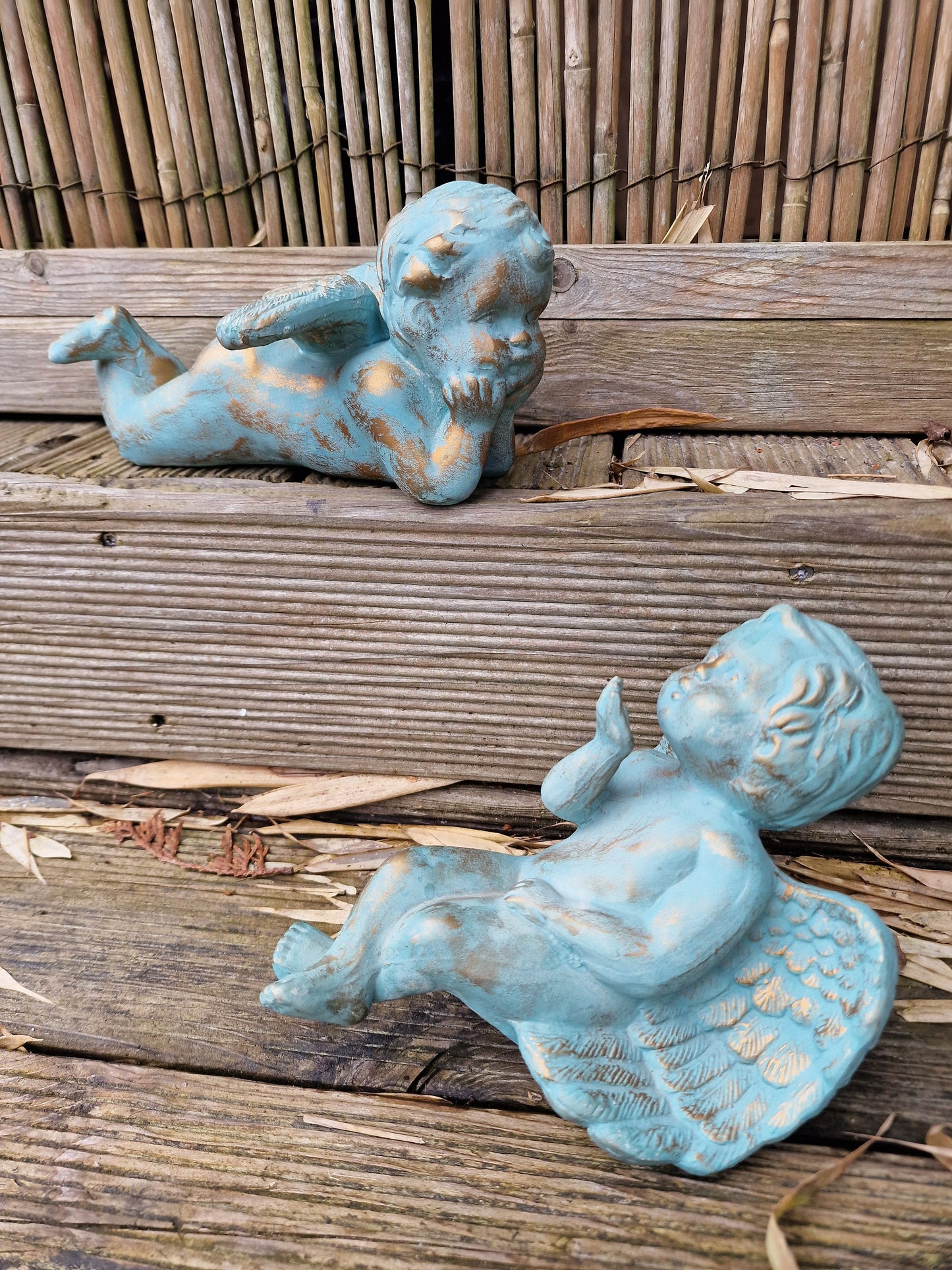 Ceramic Garden Angel Statue, Bronze Accent, Sweet Memory Decor