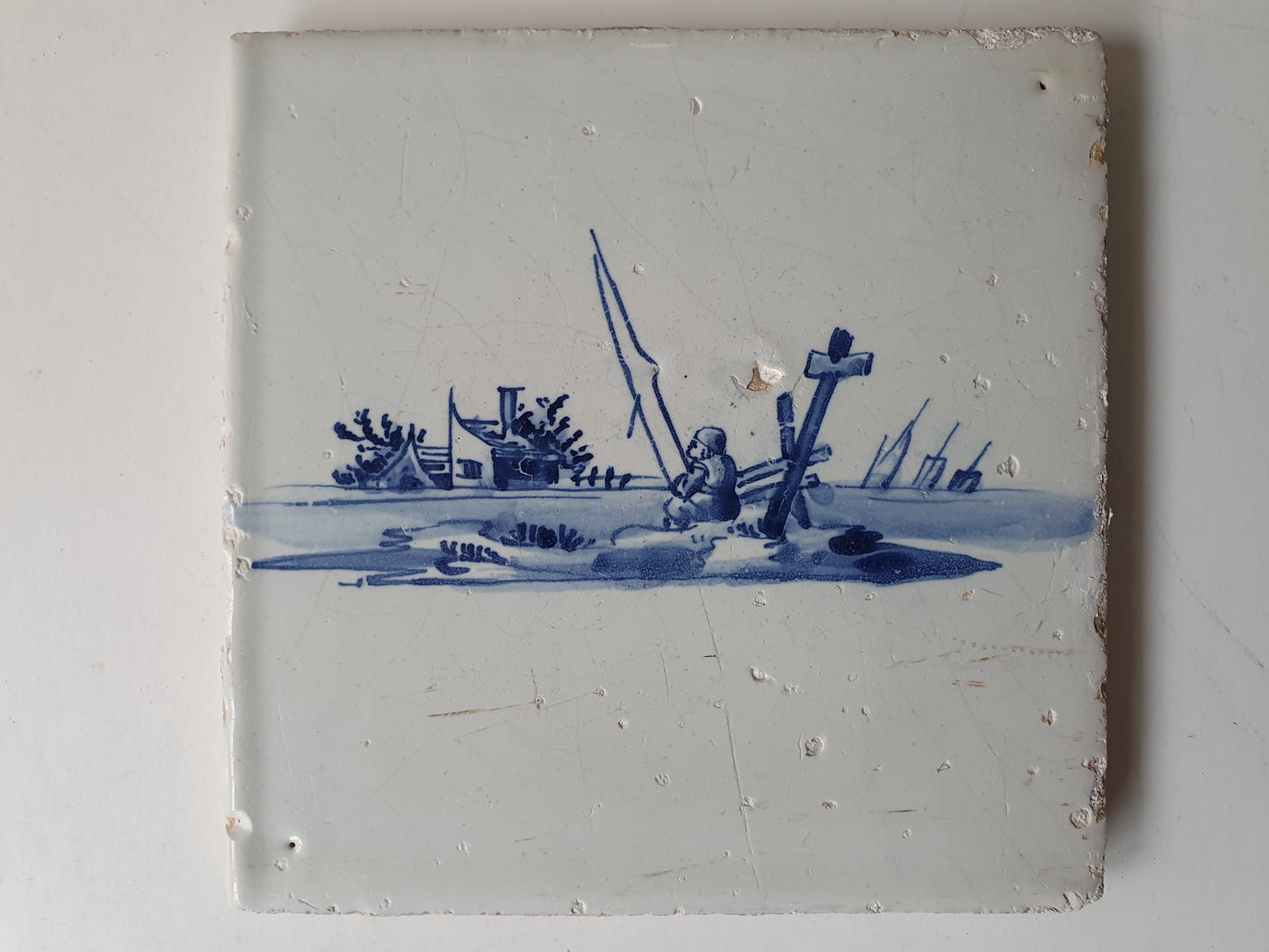 Antique Dutch Tile - fisherman  - Dated 1700