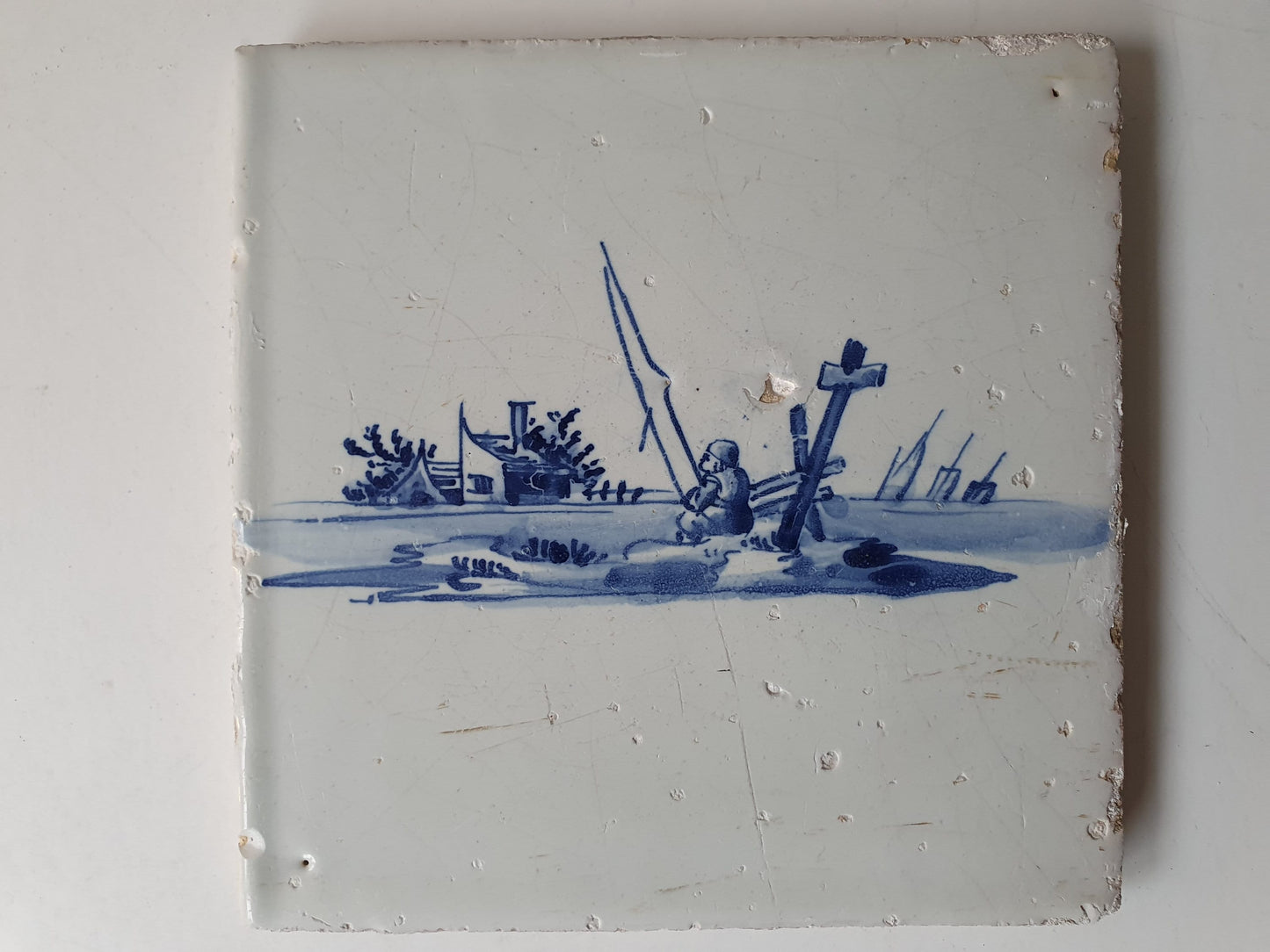 Antique Dutch Tile - fisherman  - Dated 1700