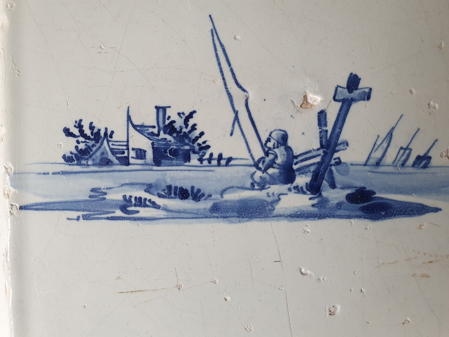 Antique Dutch Tile - fisherman  - Dated 1700